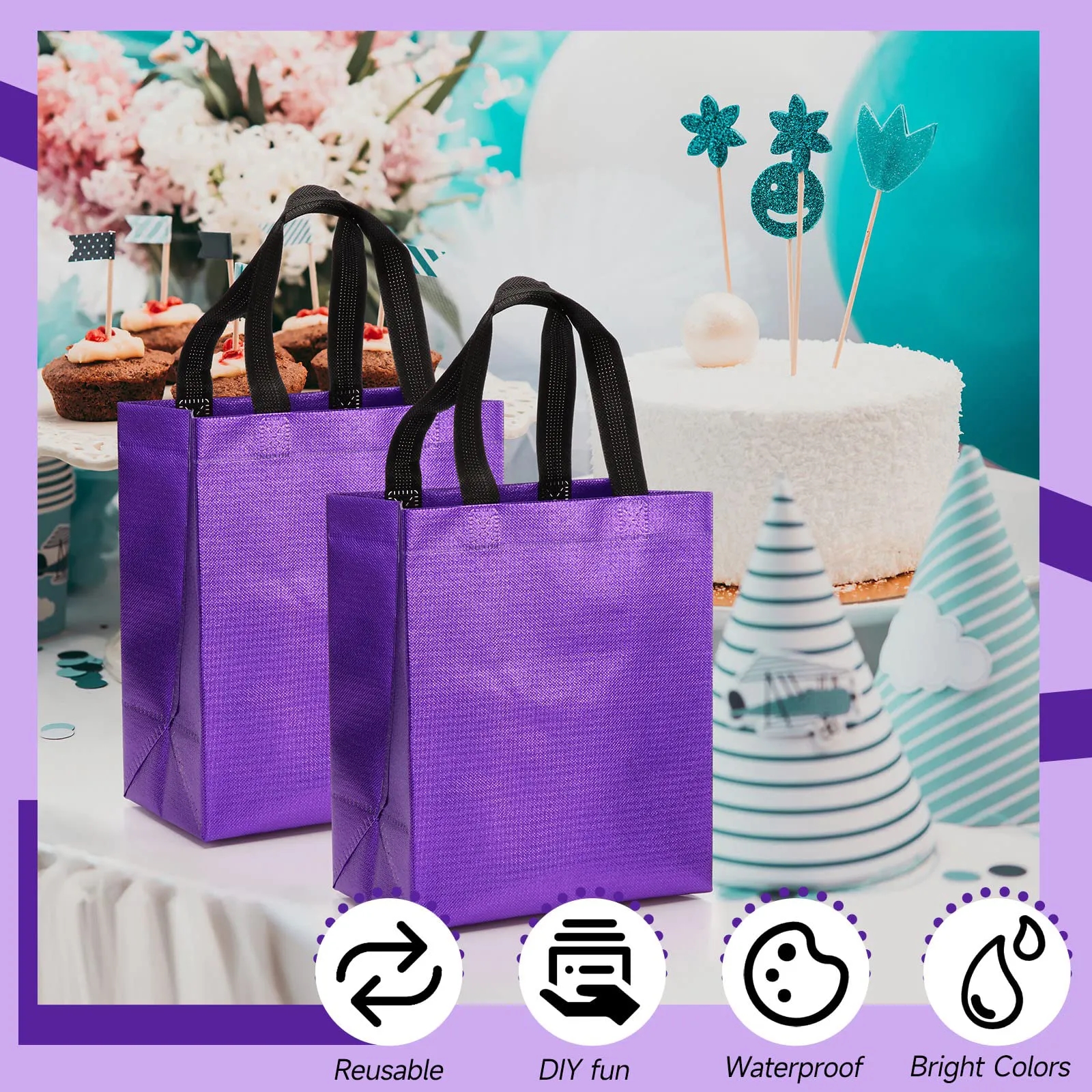 Gift Bags Shopping Glossy Reusable Grocery Tote with Handles 13