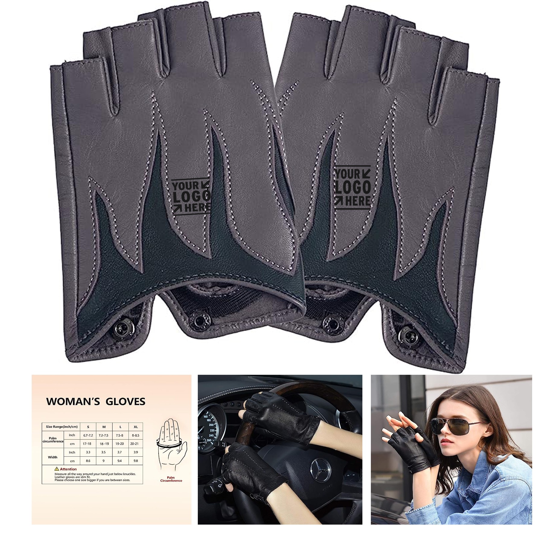 Women Fingerless Genuine Leather Driving Gloves 1