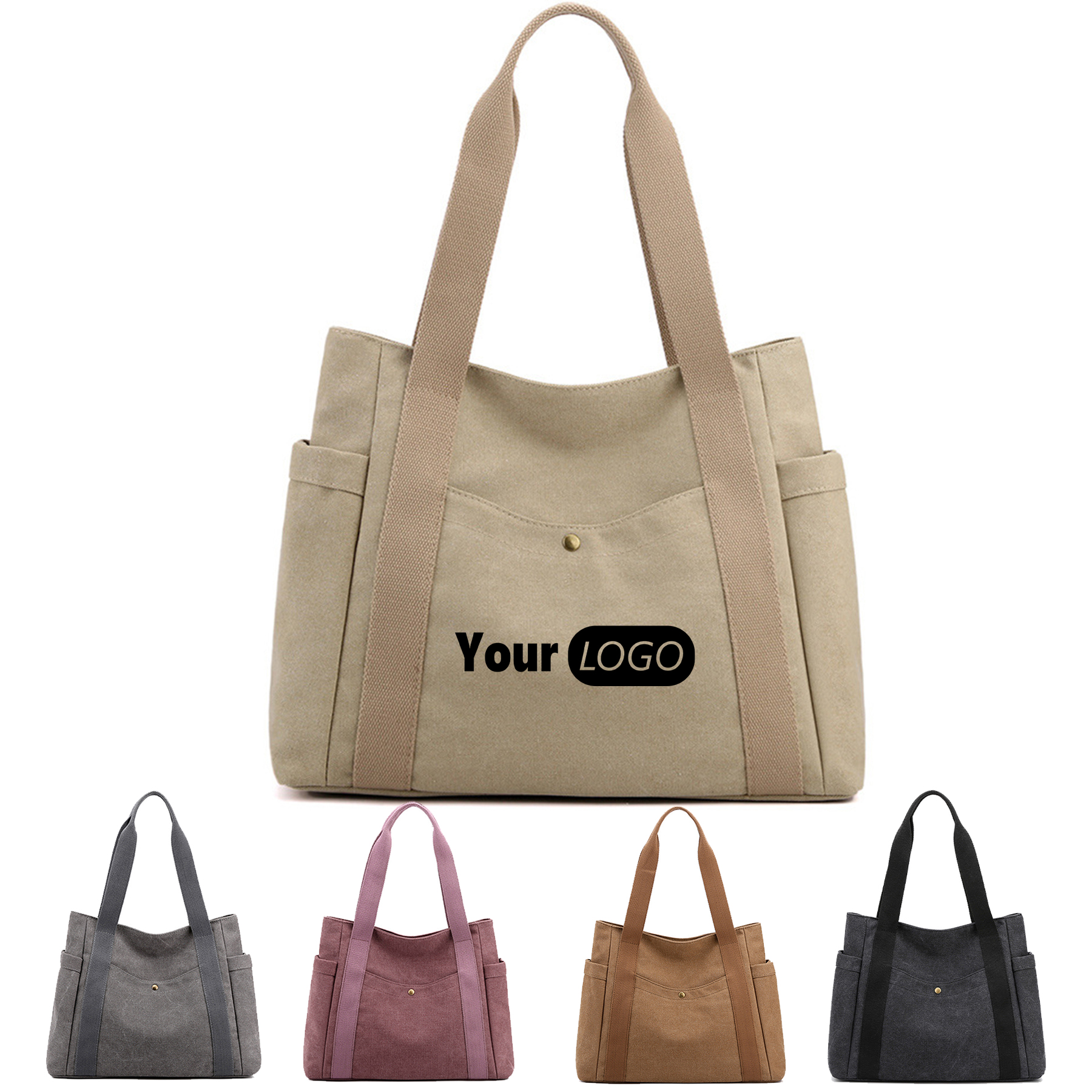 Canvas Multi-pocket Tote Bags, custom tote bag with logo imprint 5