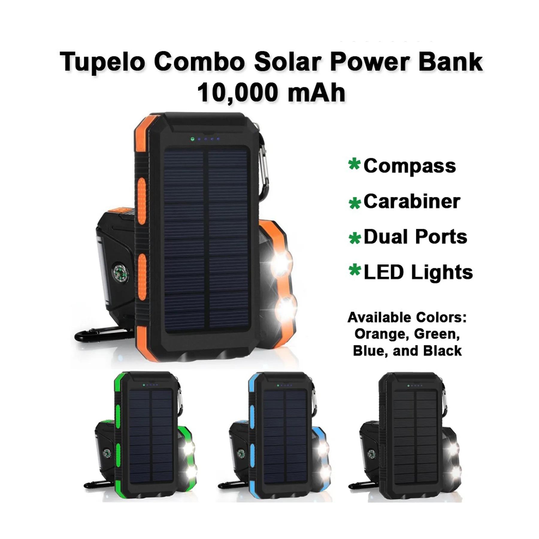 US STOCK- Waterproof Solar Power Bank 10,000mAh 6