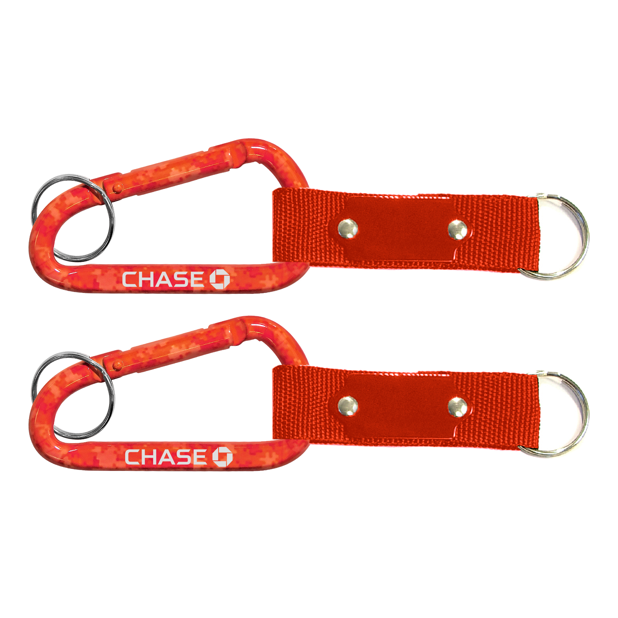 Red Carabiner with Strap and Metal Plate and Split Ring 1