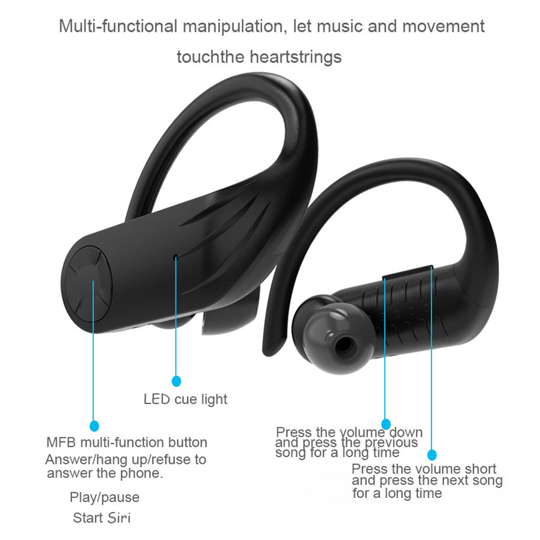 Black Hanging Sport Headset Bluetooth Headphones 2