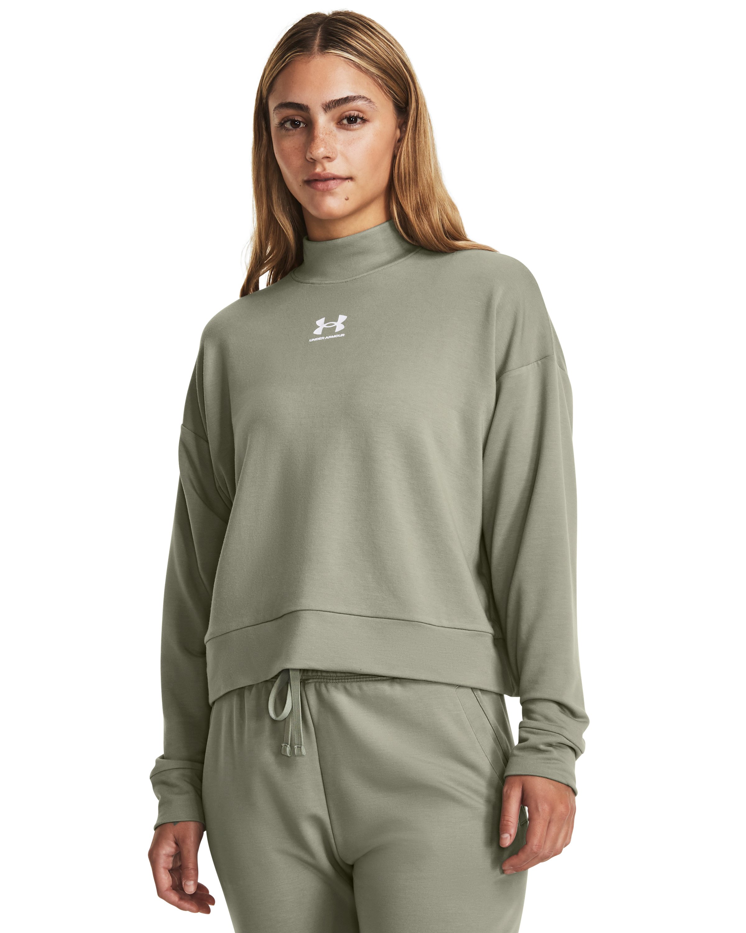 Women's UA Rival Terry Mock Crew, custom hoodie or sweatshirt with logo imprint 3
