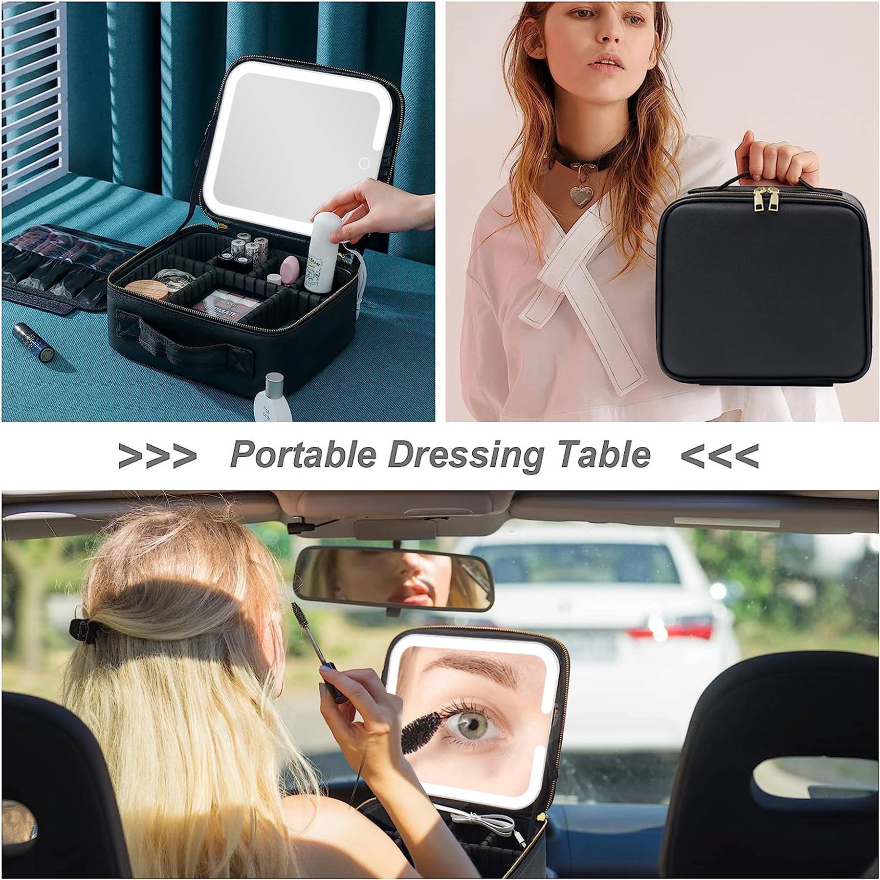 PU leather LED Large Capacity Cosmetic Bag With Mirror 3