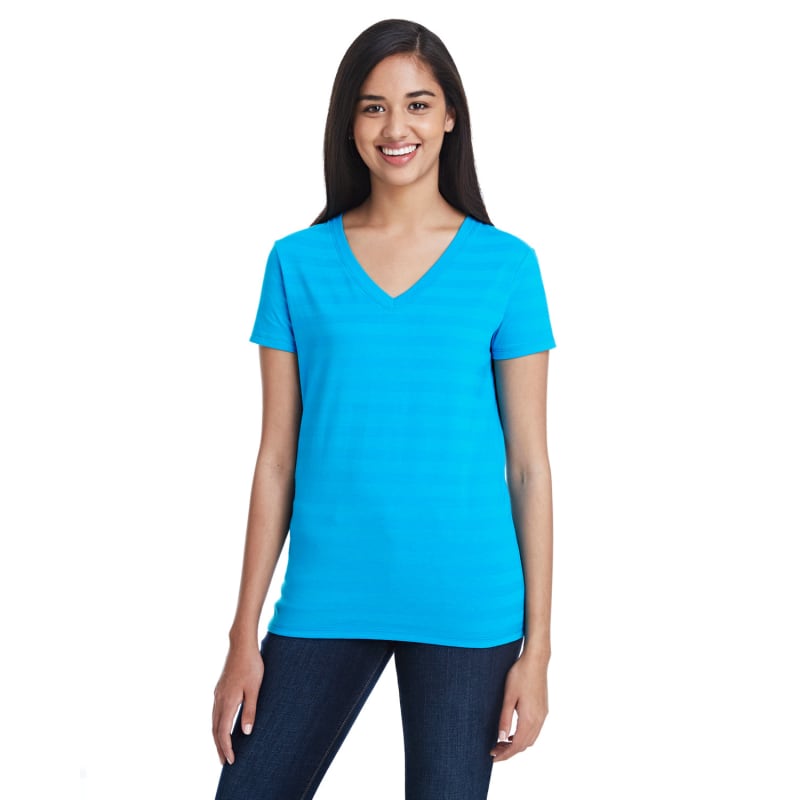Threadfast Apparel Ladies' Invisible Stripe V-Neck T-Shirt 10