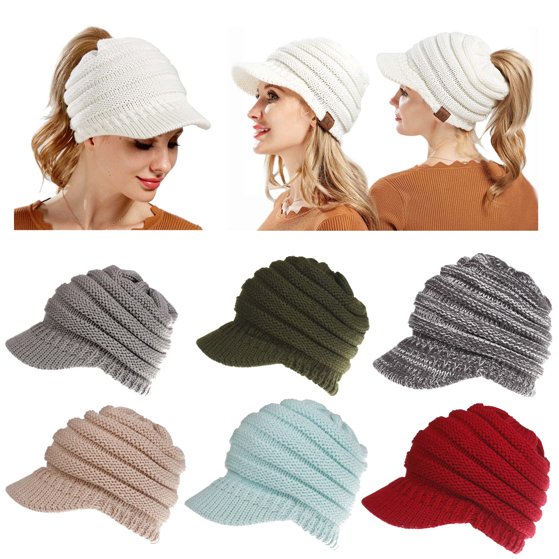Winter Knitted Ponytail Beanie Hat 1