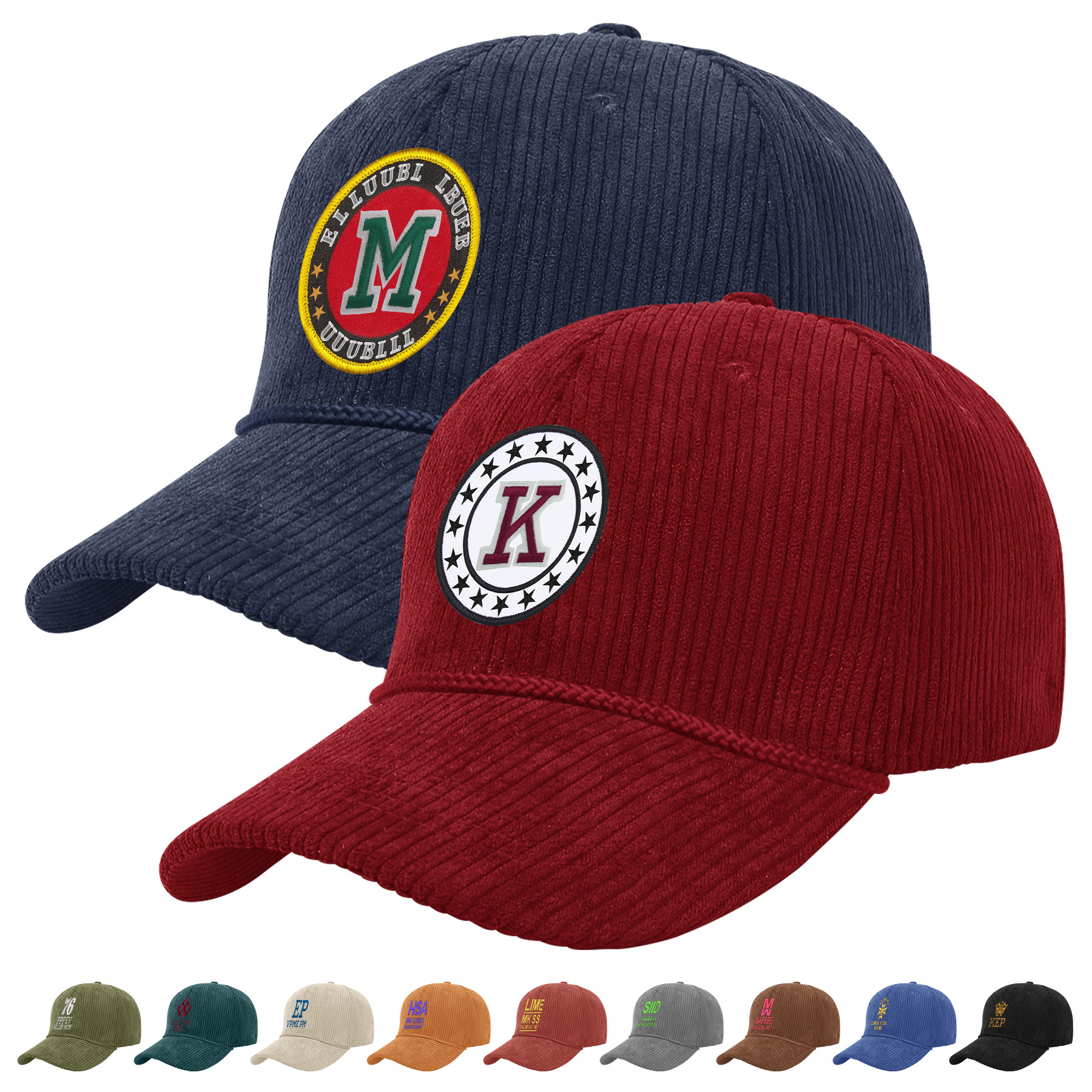 Embroidery 6 Panel Unstructured Corduroy Baseball Cap With Rope 11