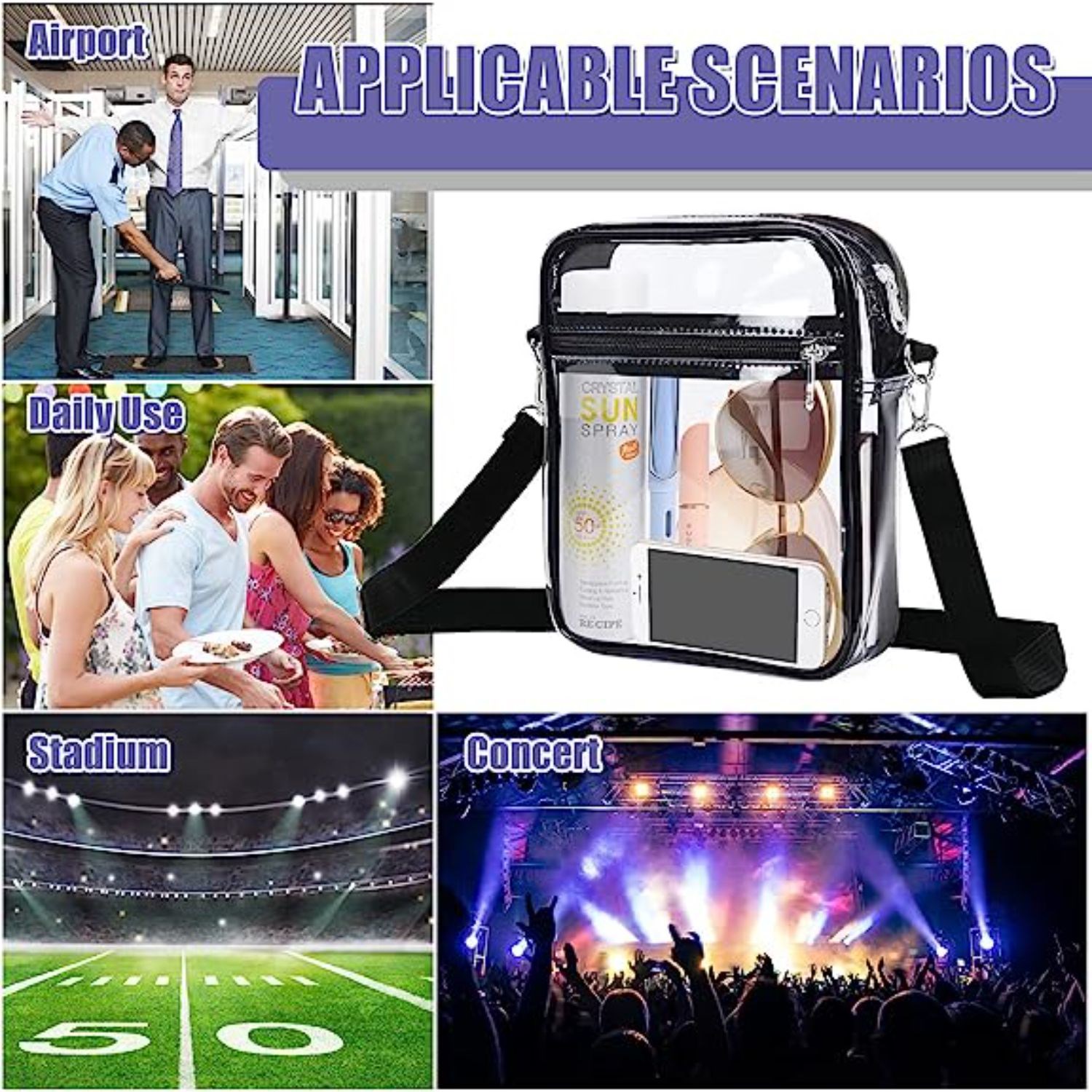 Clear Purse Stadium Approved Crossbody Bag with Adjustable Shoulder Strap 2