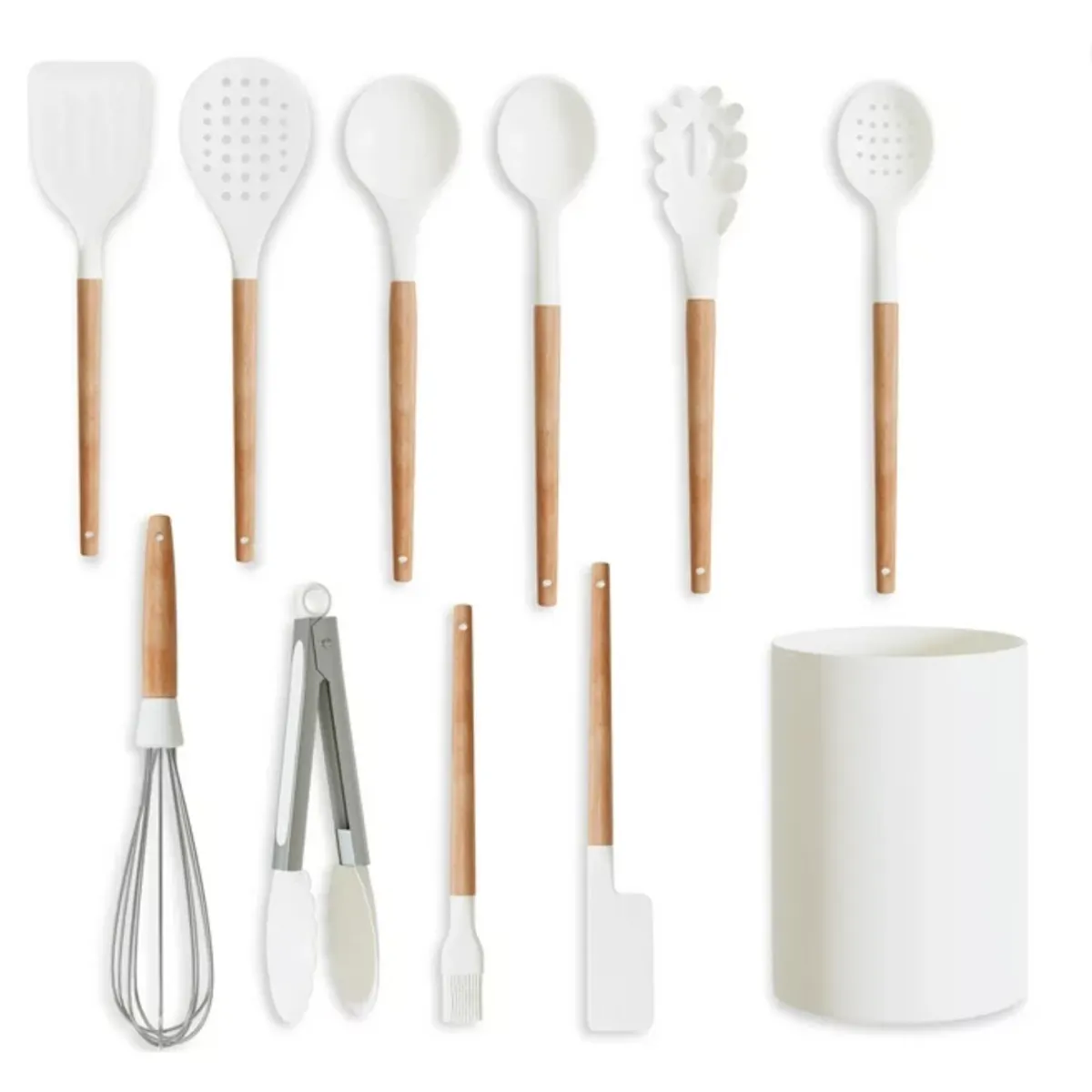 Heat Resistant Wooden Handle Silicone Kitchen Utensil Set 3