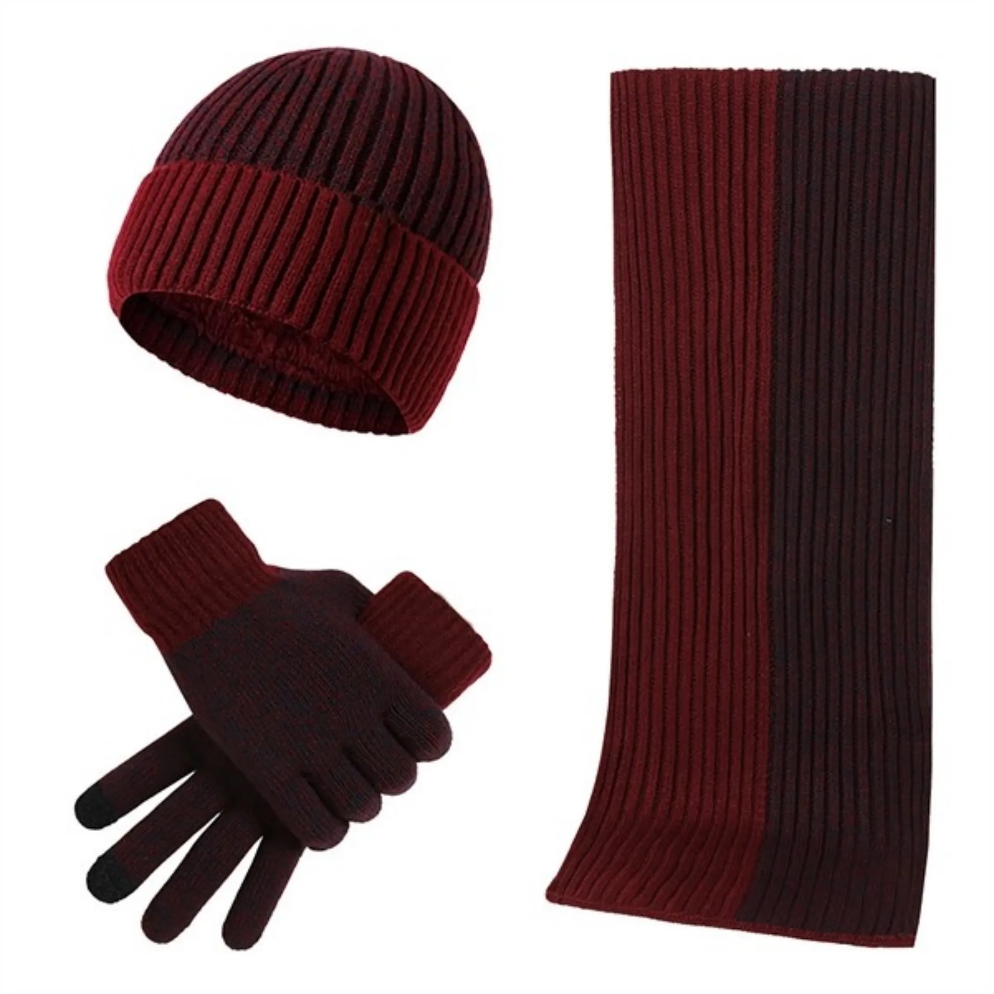 Winter 3 in 1 Set Jacquard Gloves Knitted Beanie Hat Scarf 1