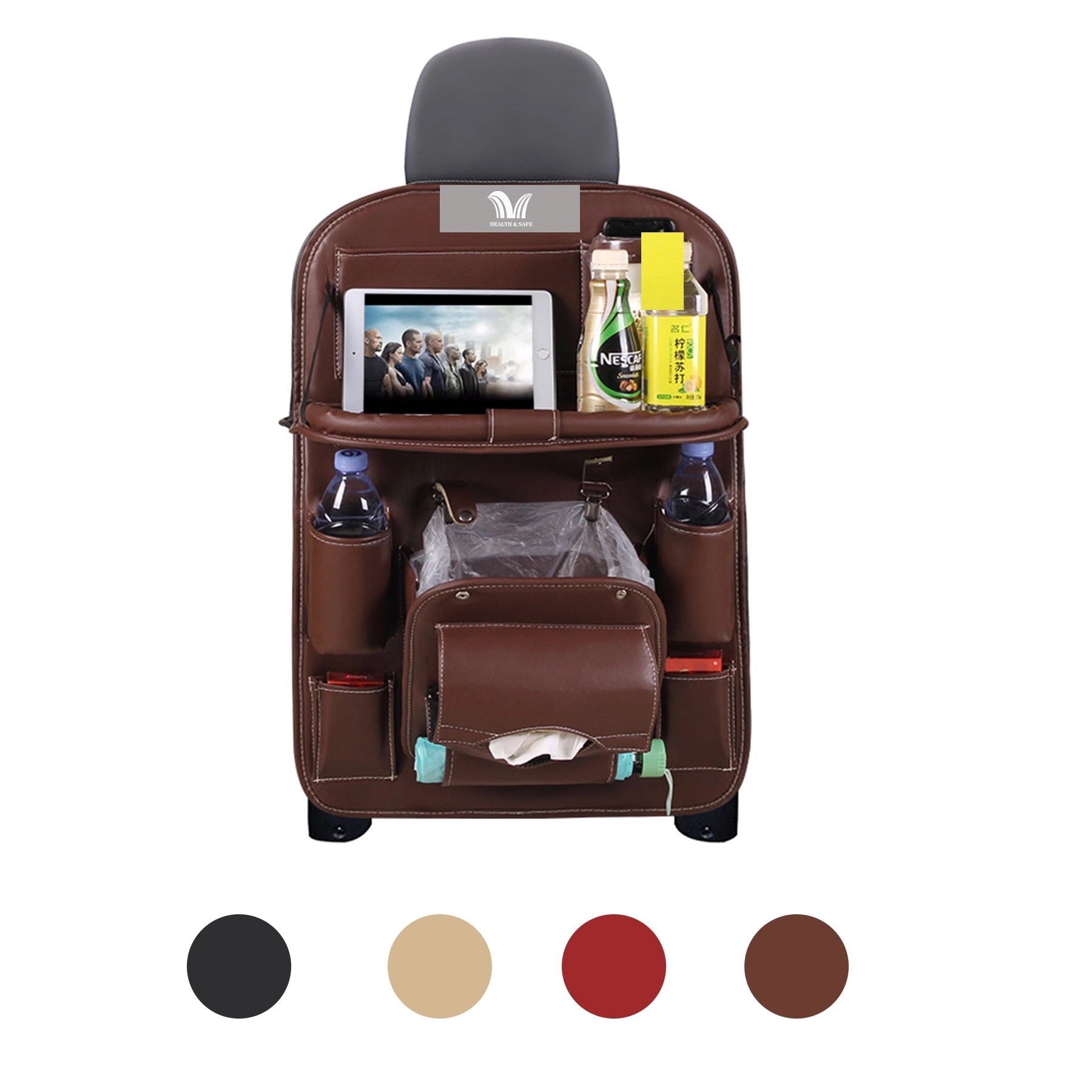 Car Backseat Storage Organizer with Trash Table PU Leather 2