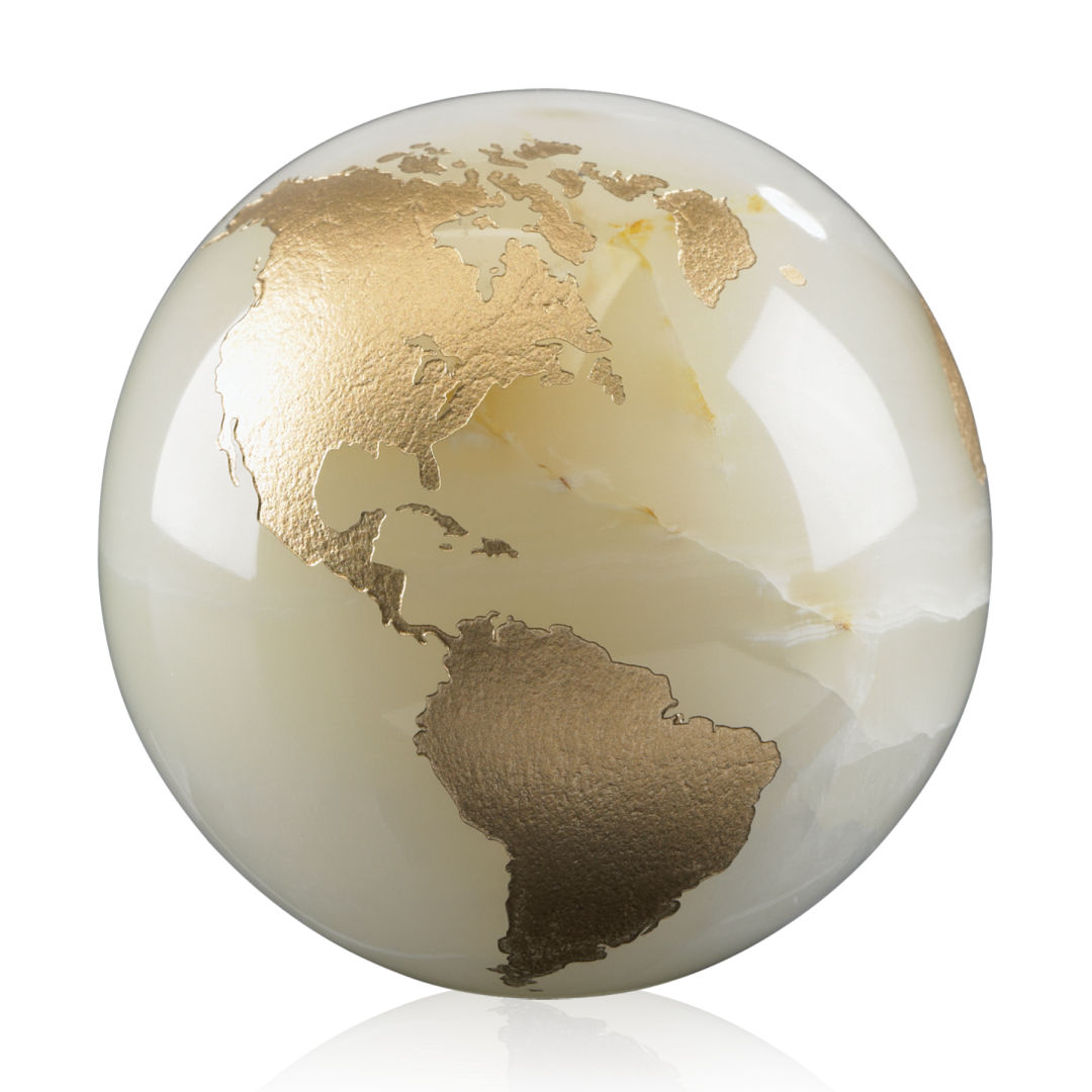 Gold Filled Marble Globe - White
