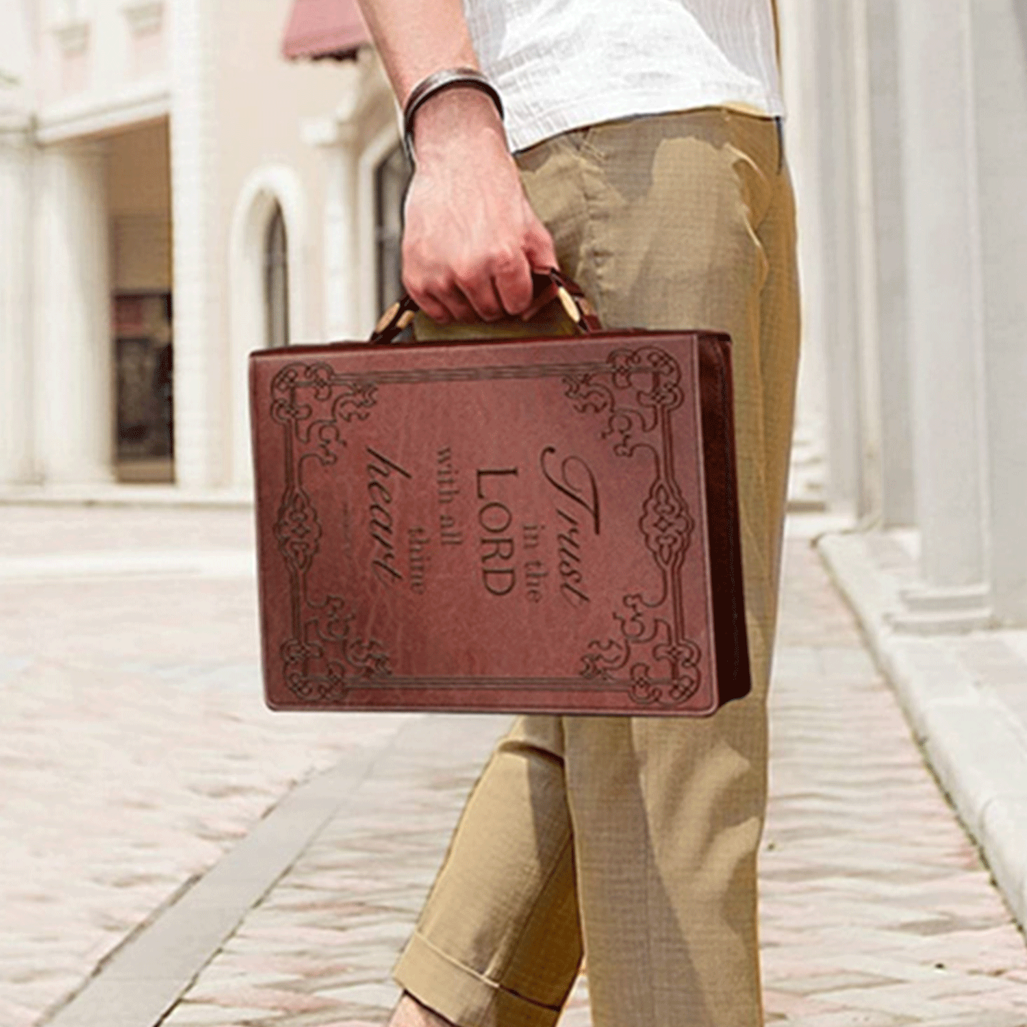PU Leather Book Cover Carrying Case Bible Bag w/ Handle 6