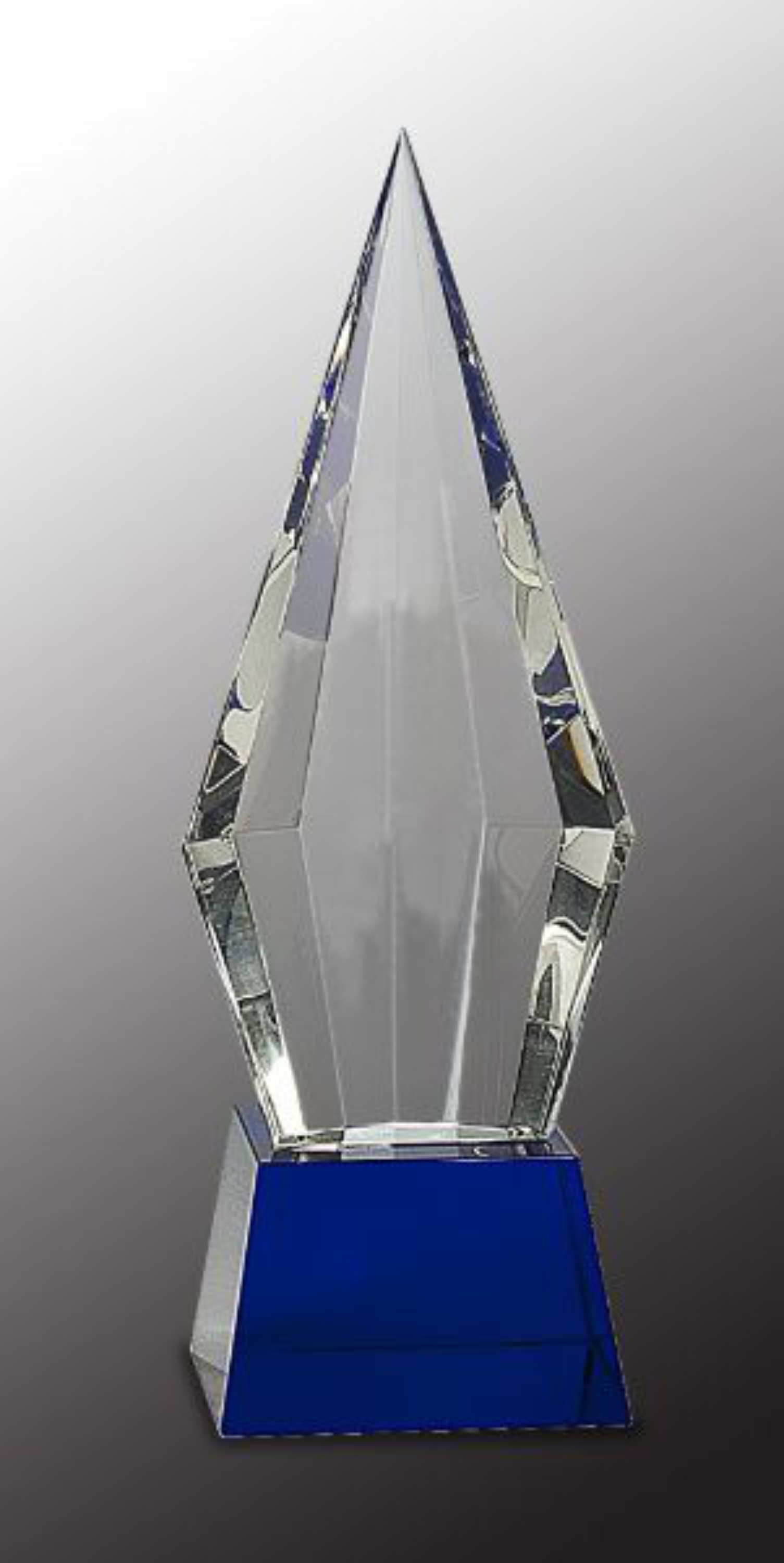 11" Obelisk Facet Crystal Award on Blue Pedestal Base 3