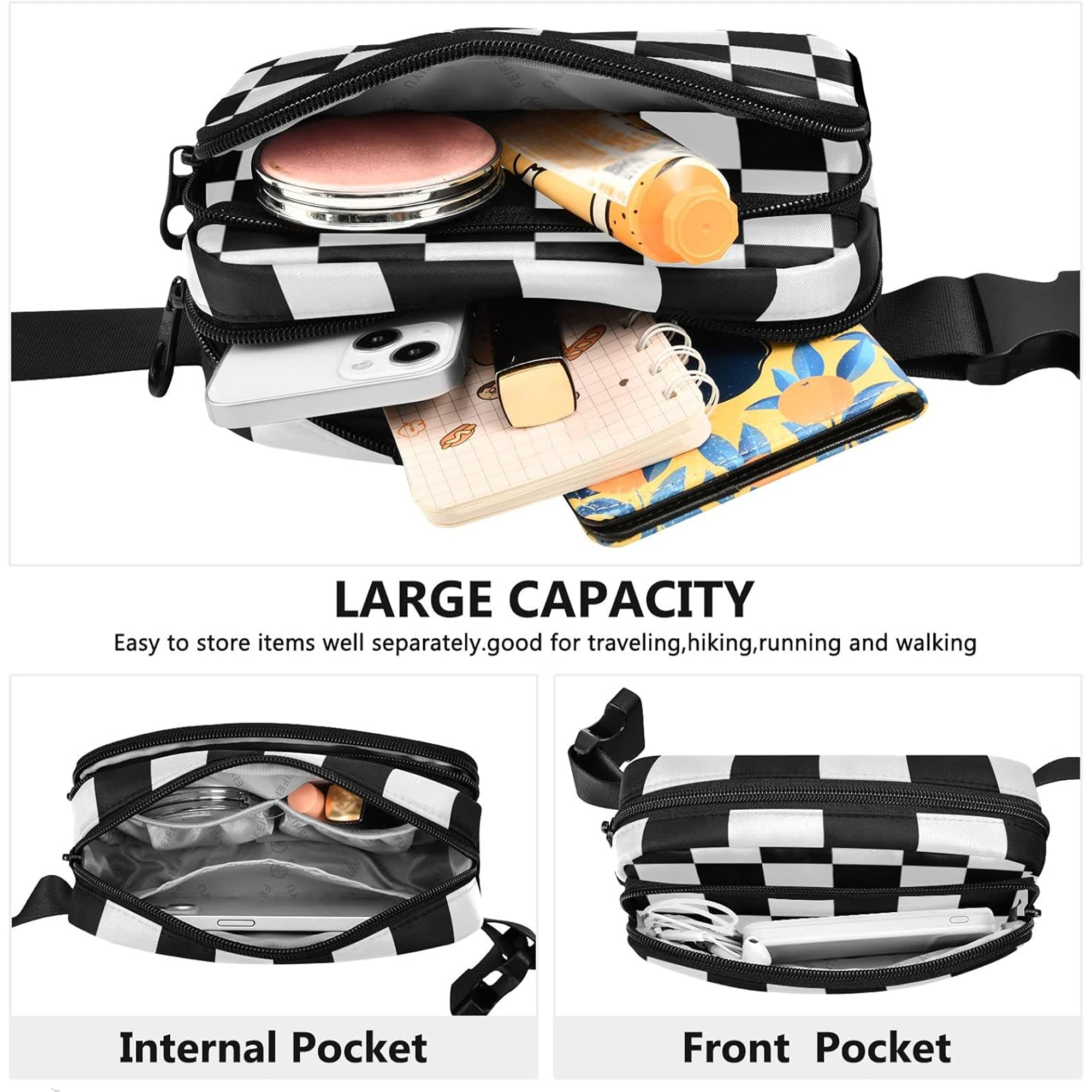 Black and White Checkered Waist Bag 2