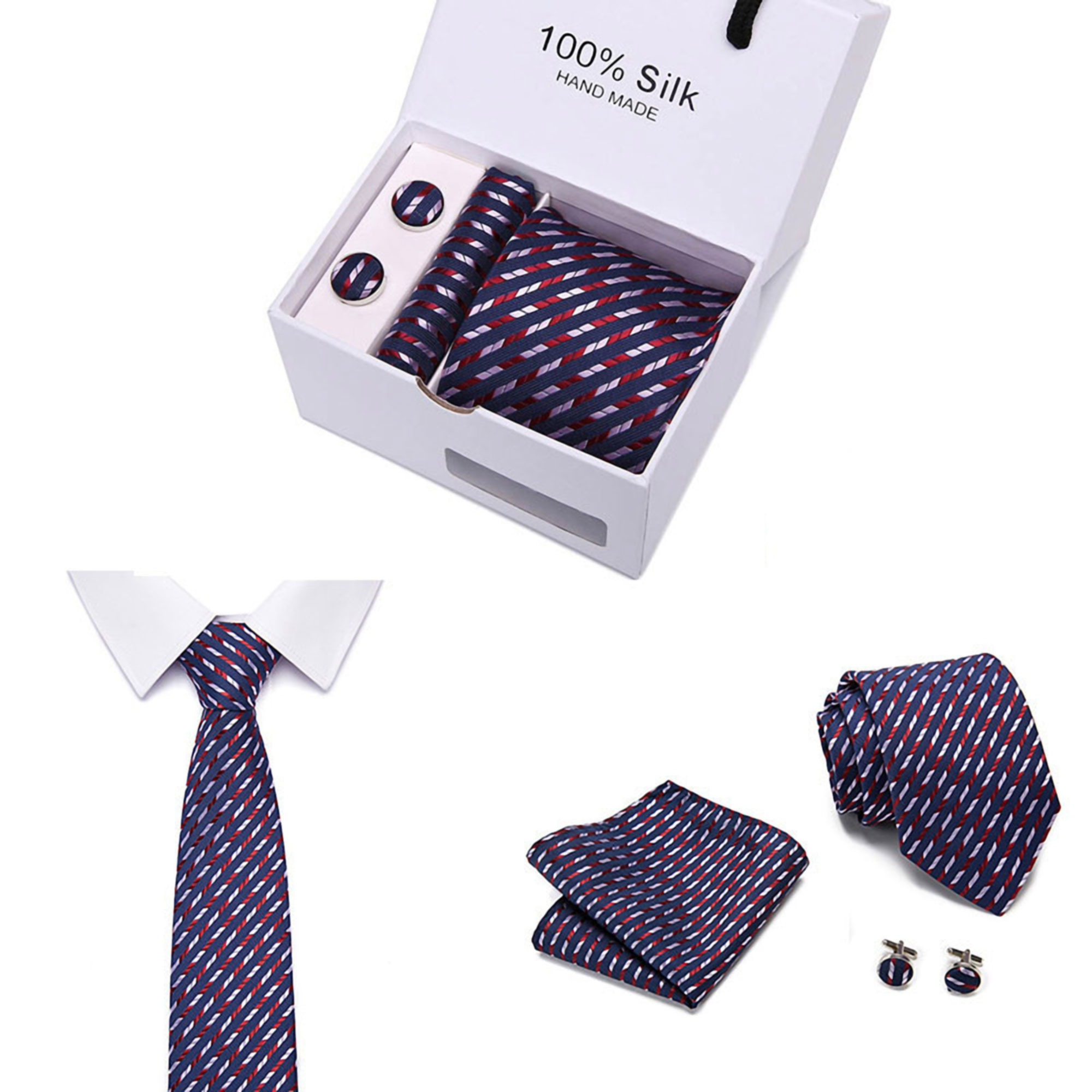 Men's Neck Tie and Cuff Links Set w/Handkerchief, custom branded apparel with logo imprint 2
