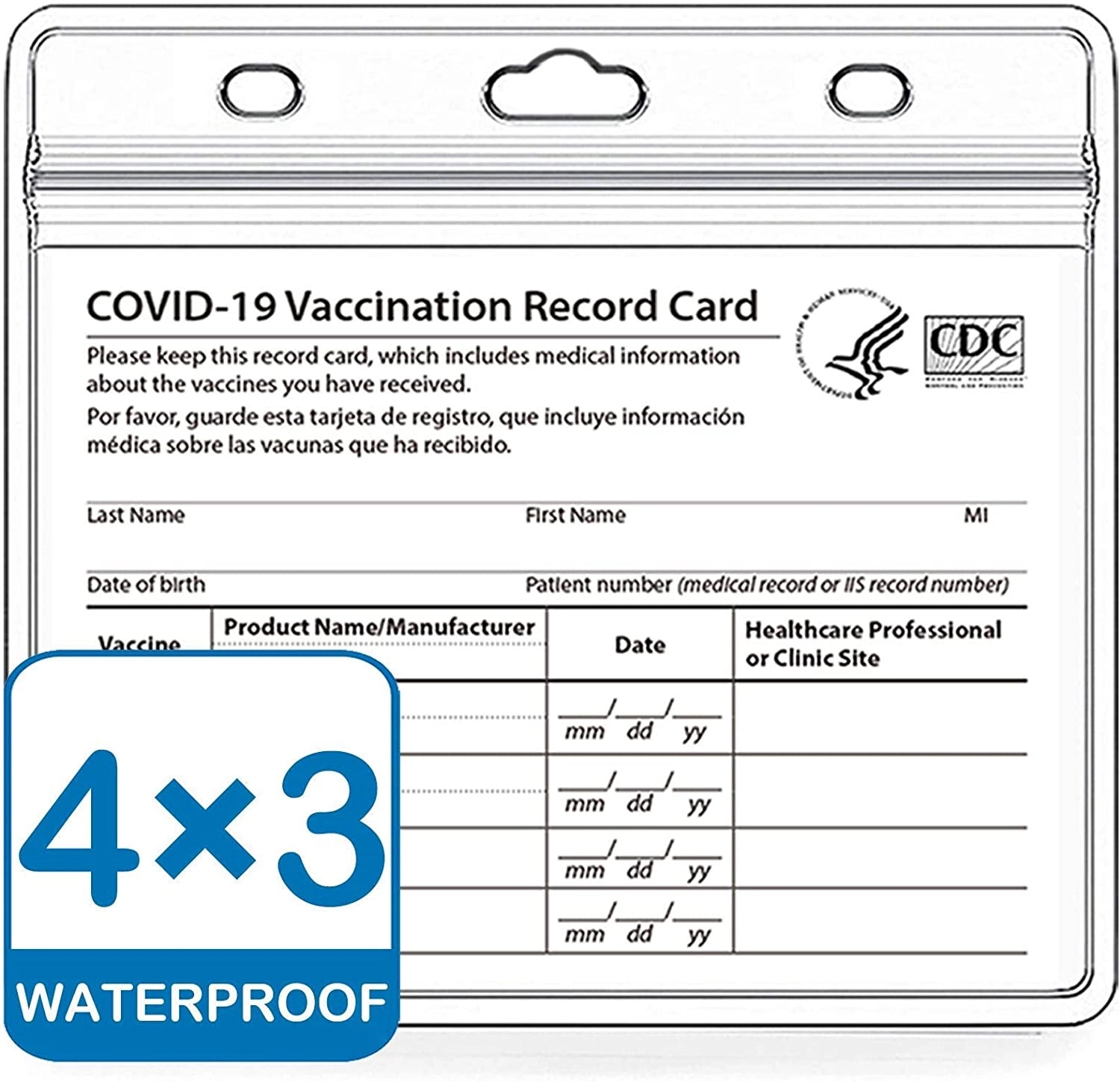 CDC Vaccination Card Protector 4 X 3 Inches Immunization Rec 1