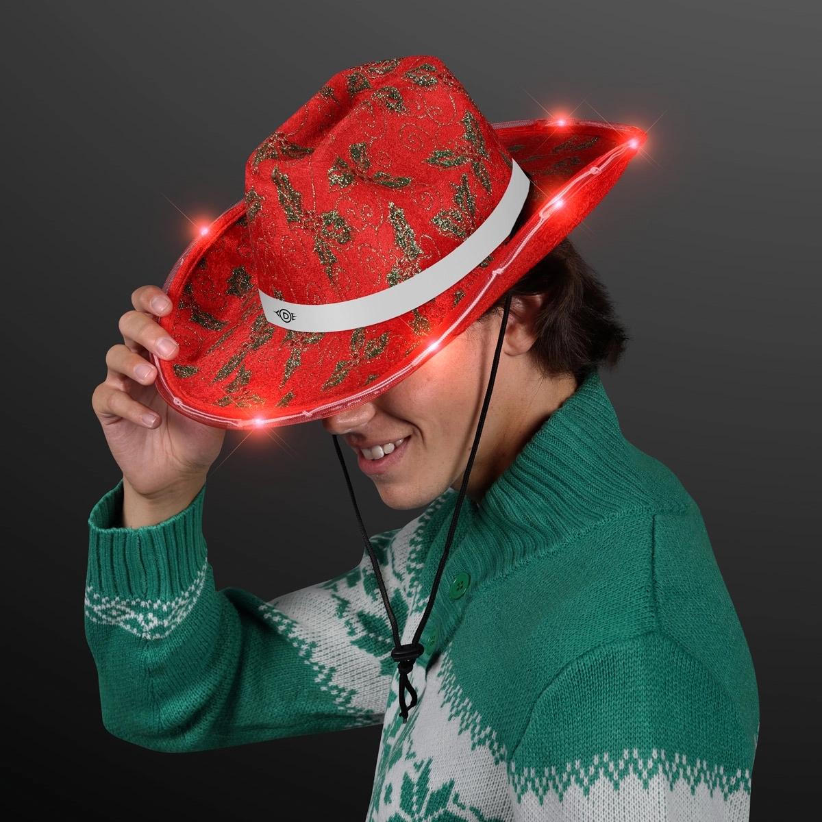 Christmas Cowboy Hats, Holly & Lights with White Band 6