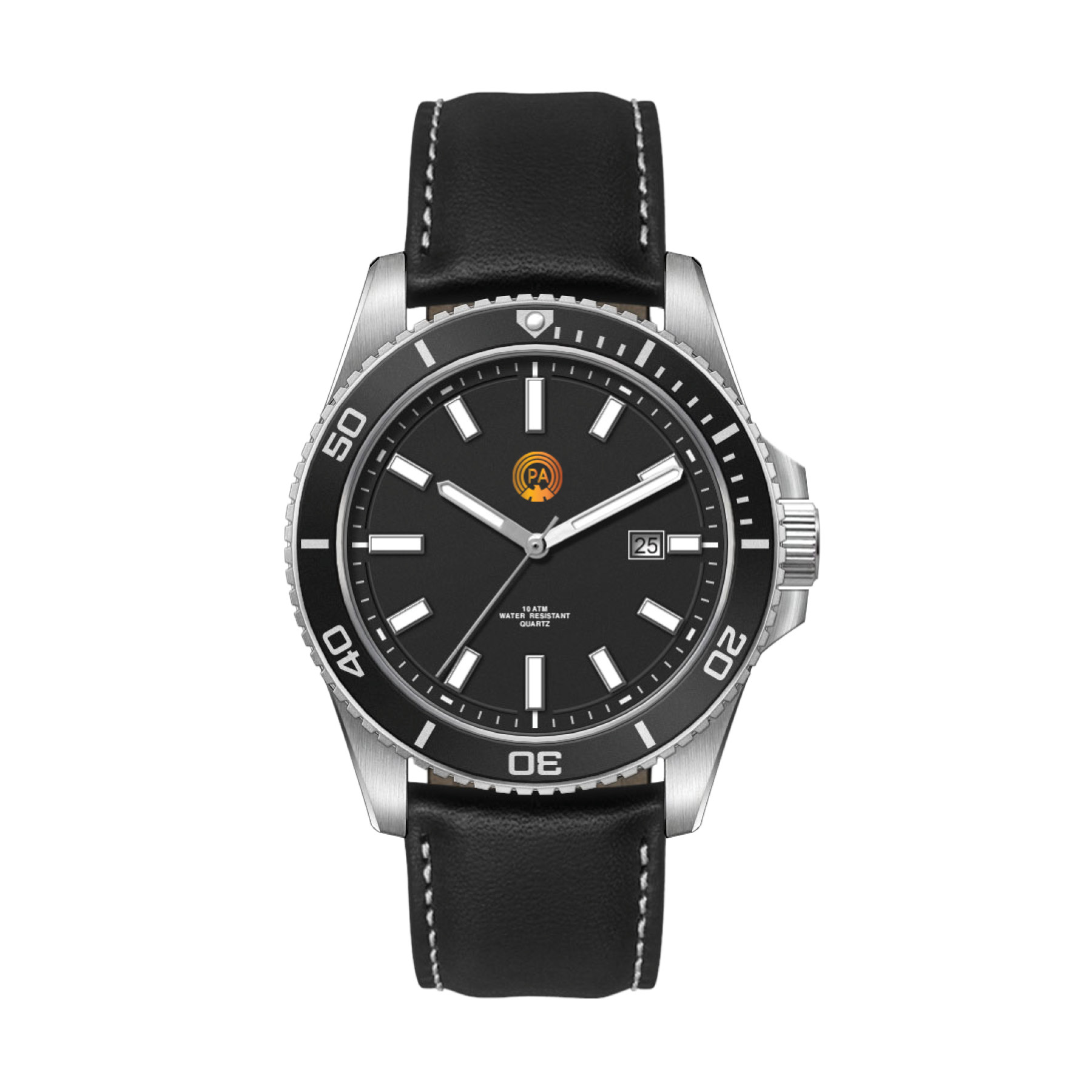 42.5MM, SS, SILVER CASE, BK BEZEL,  3-HAND MVT, DTE 4
