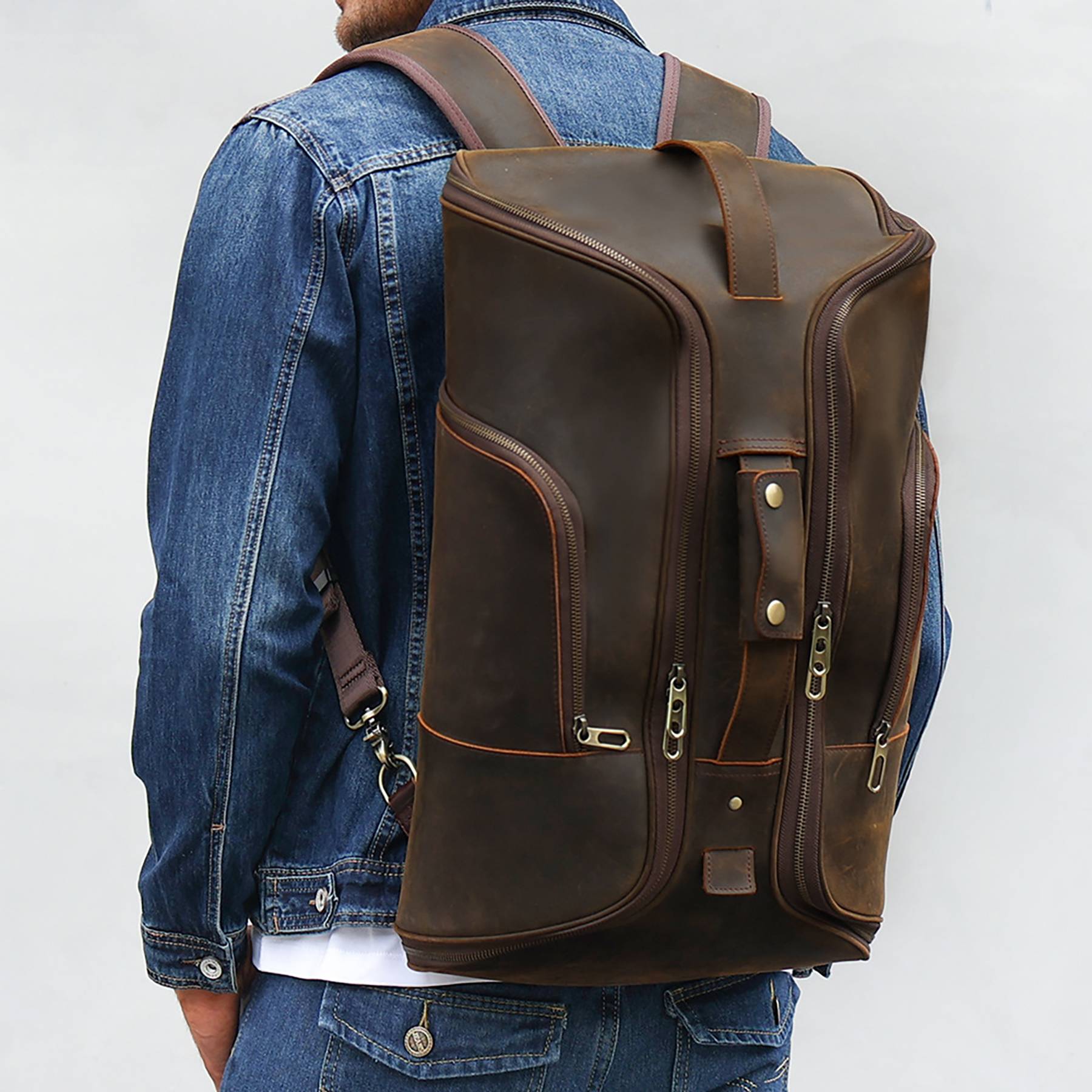 Full Grain Leather Mans Retro Backpack Convertible 2