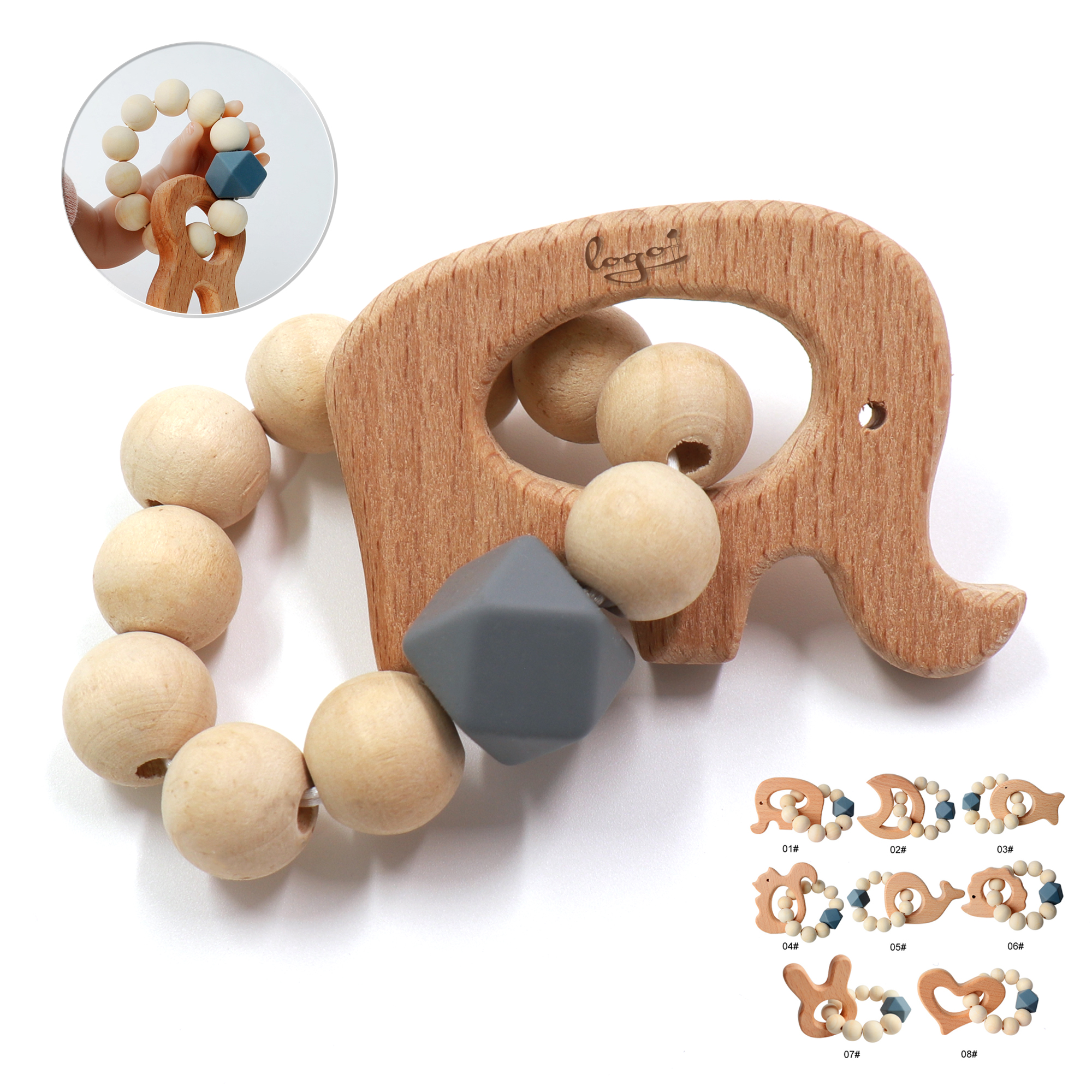Beech Wood Baby Teether Bracelet Rattle : 3 M+ 3