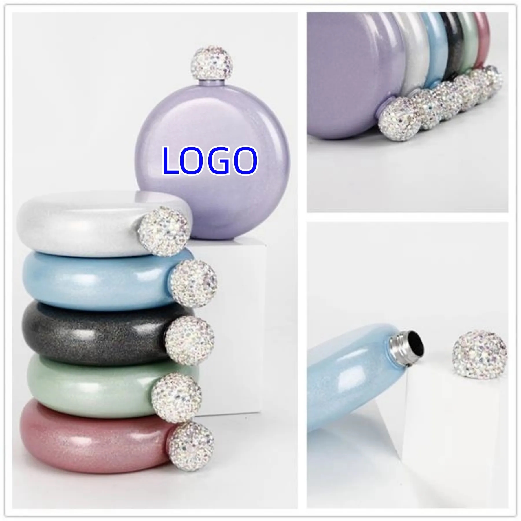 Booze Shot Flask for Women-AB Crystal Lid 1