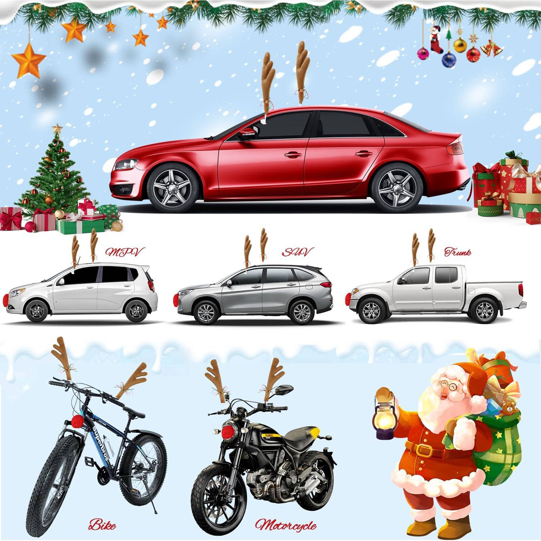 Christmas car decorated with antlers 8