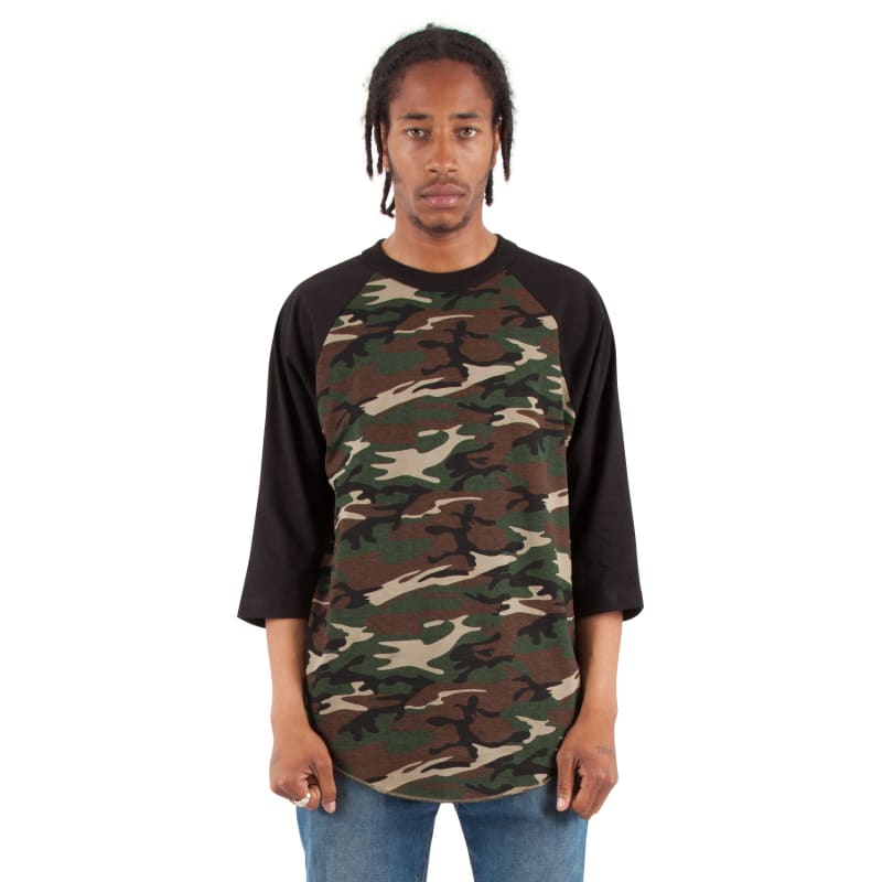 Shaka Wear Adult Three-Quarter Sleeve Camo Raglan T-Shirt 3