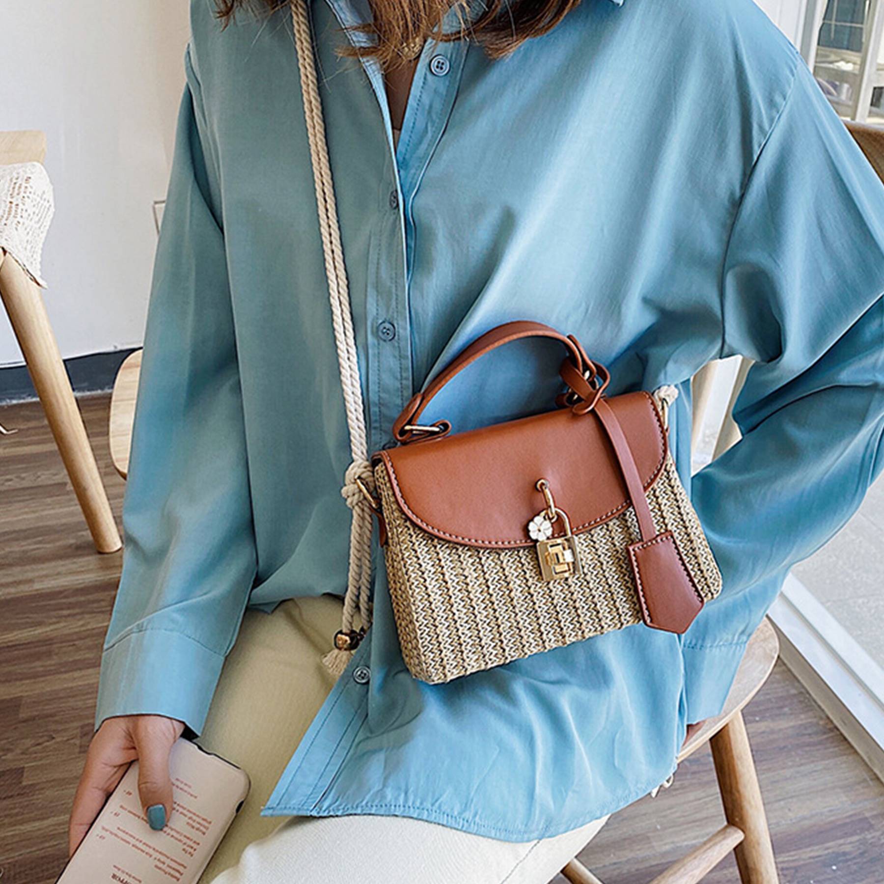 Jute/Burlap Straw Fashion Rattan Shoulder Cross-body bag 8