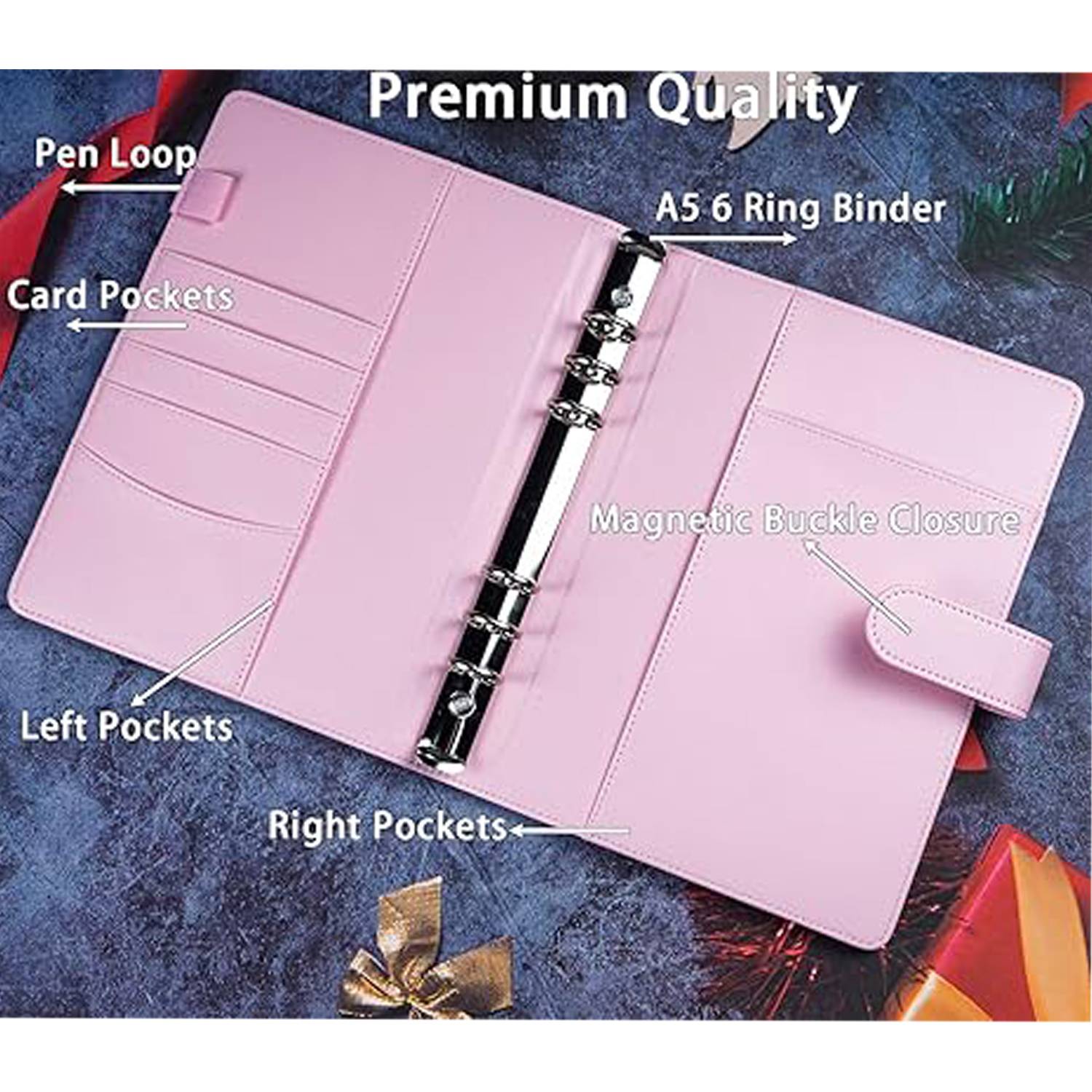A6 Binder Zipper Pocket PU Leather Notebook Case 3