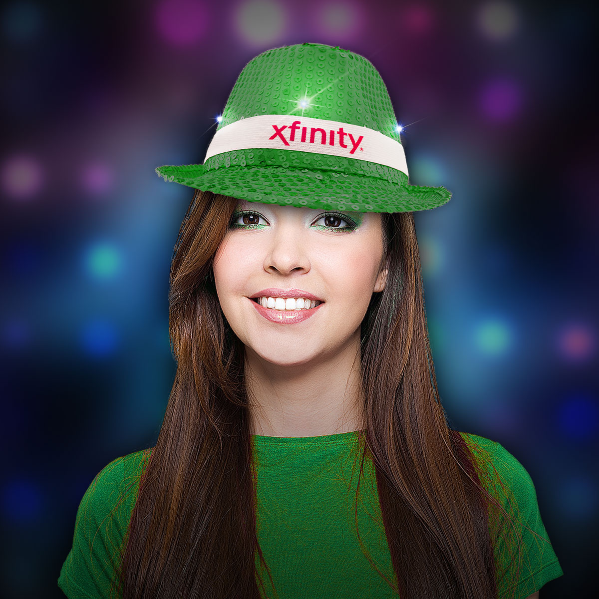 Green Sequin LED Fedora(w/black imprintable band)