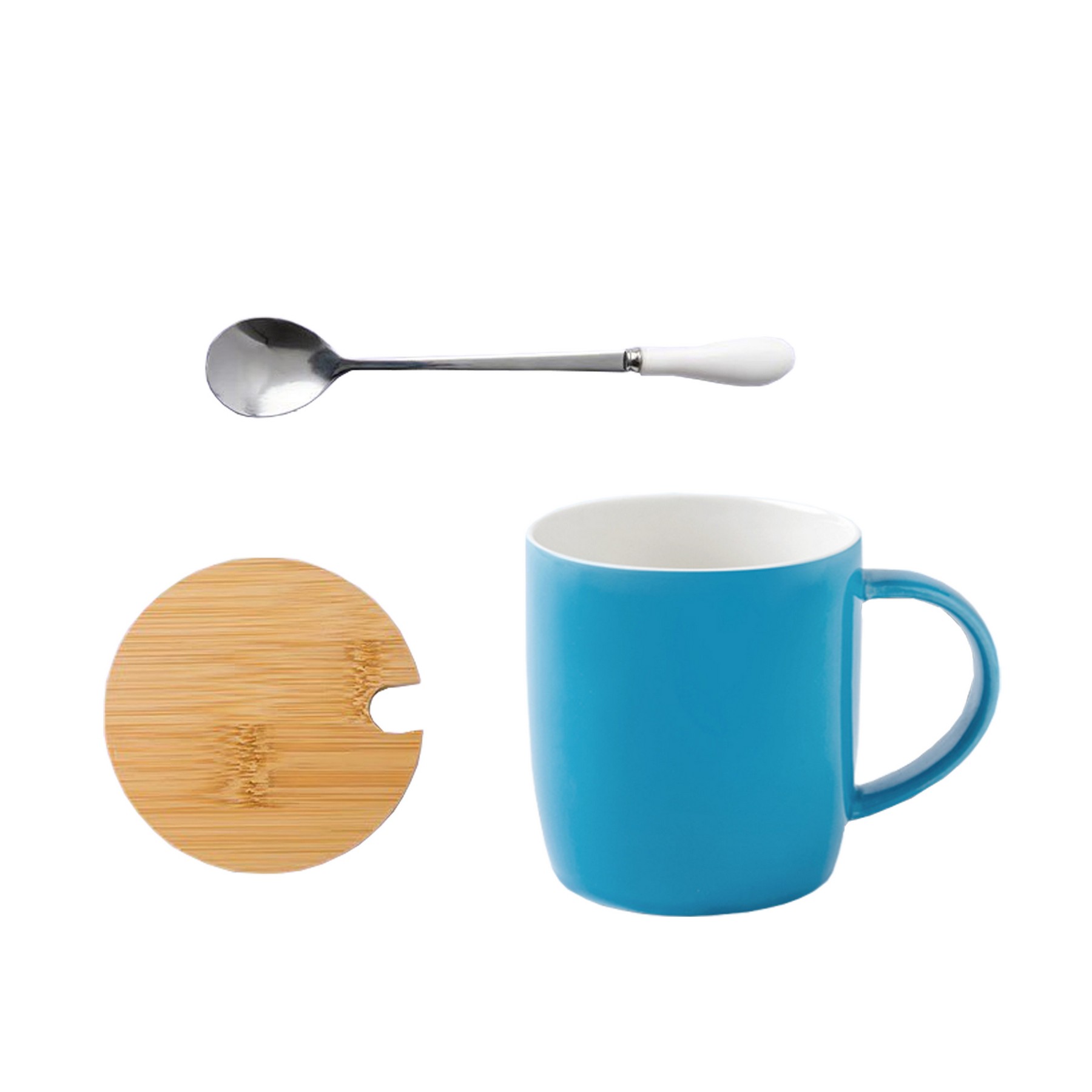 12 Oz Ceramic Tea Mug With Lid And Coffee Spoon For Latte 2