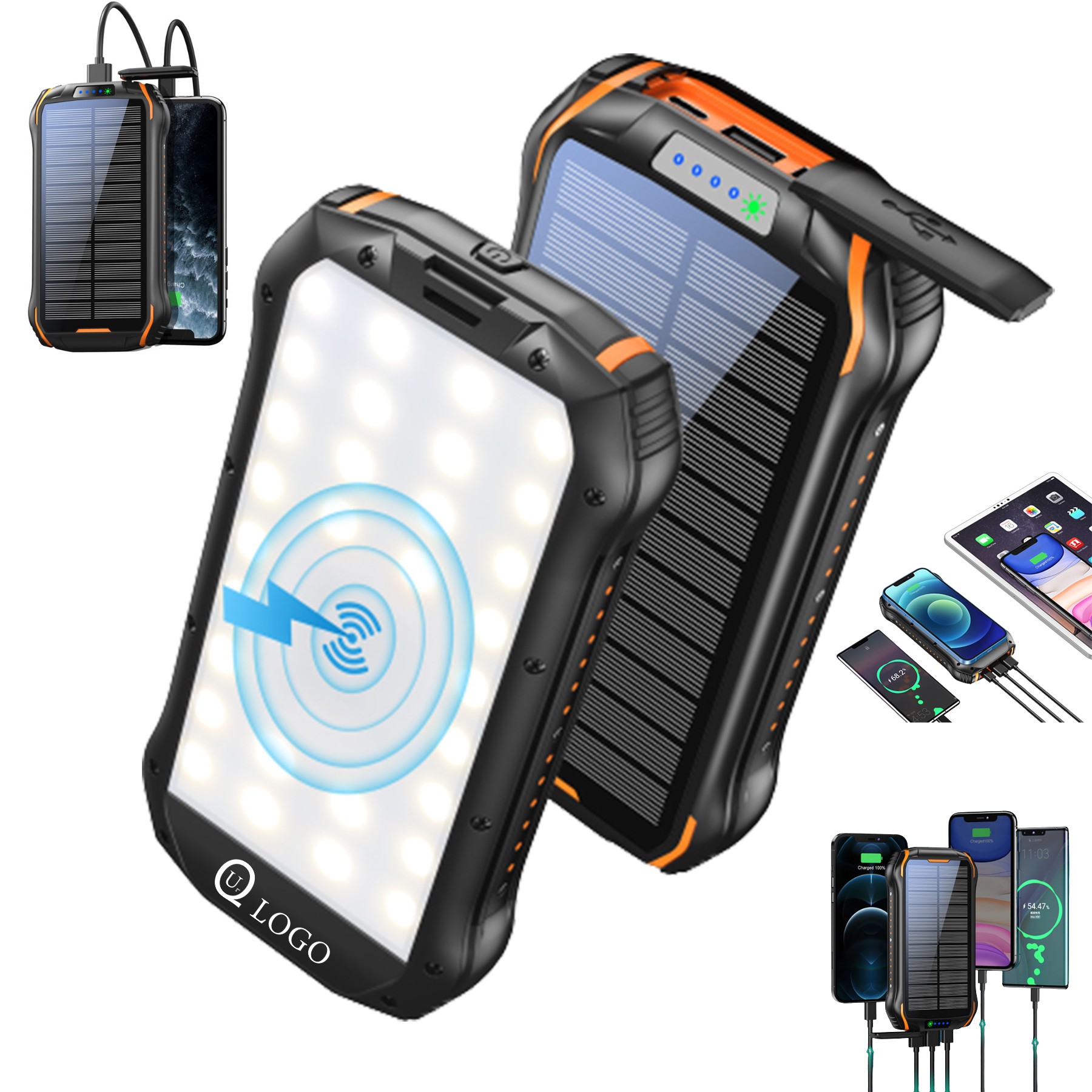 20000Mah Wireless Charging Solar Power Bank Flashlight