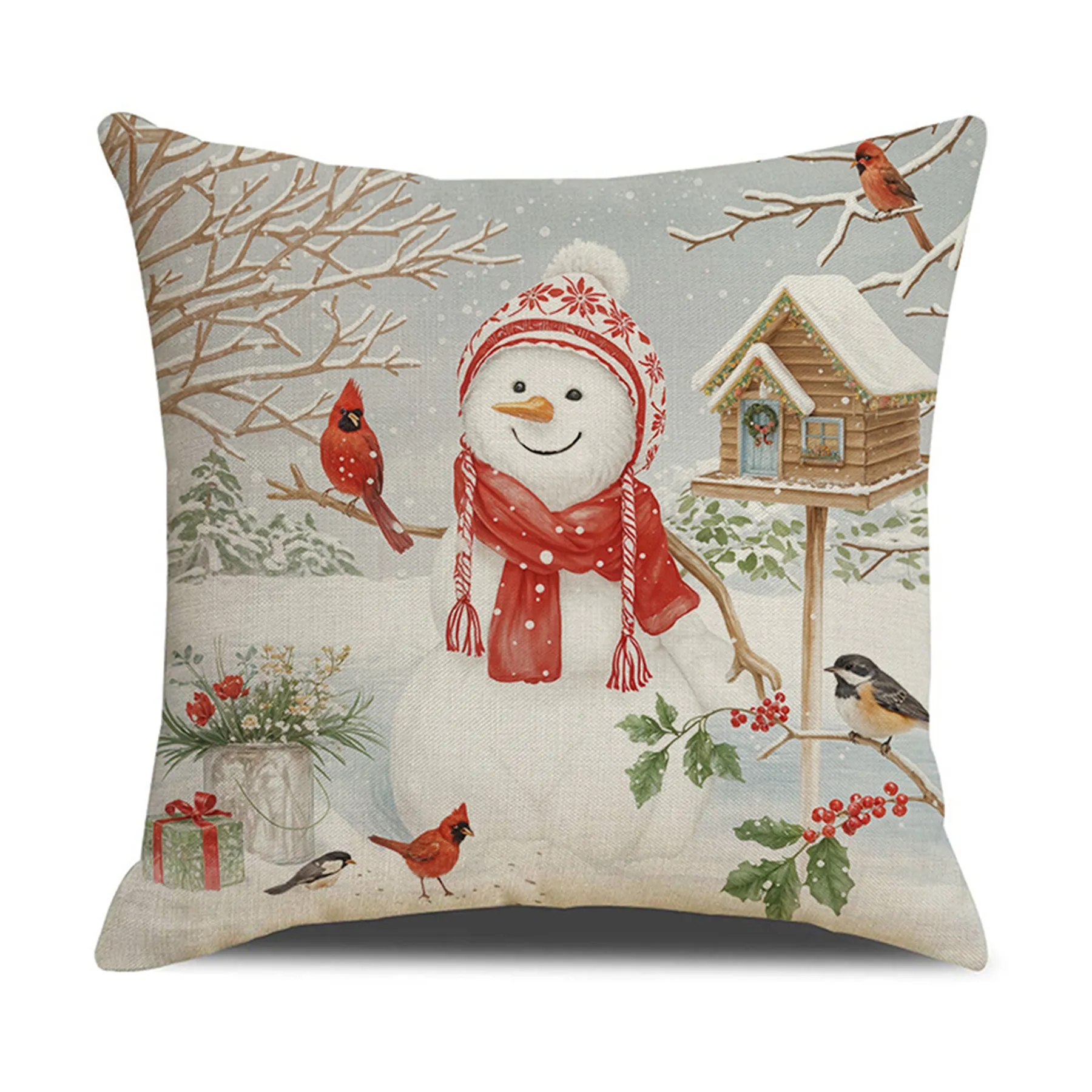 Flax Christmas Snowman Printed Pillowcase 5