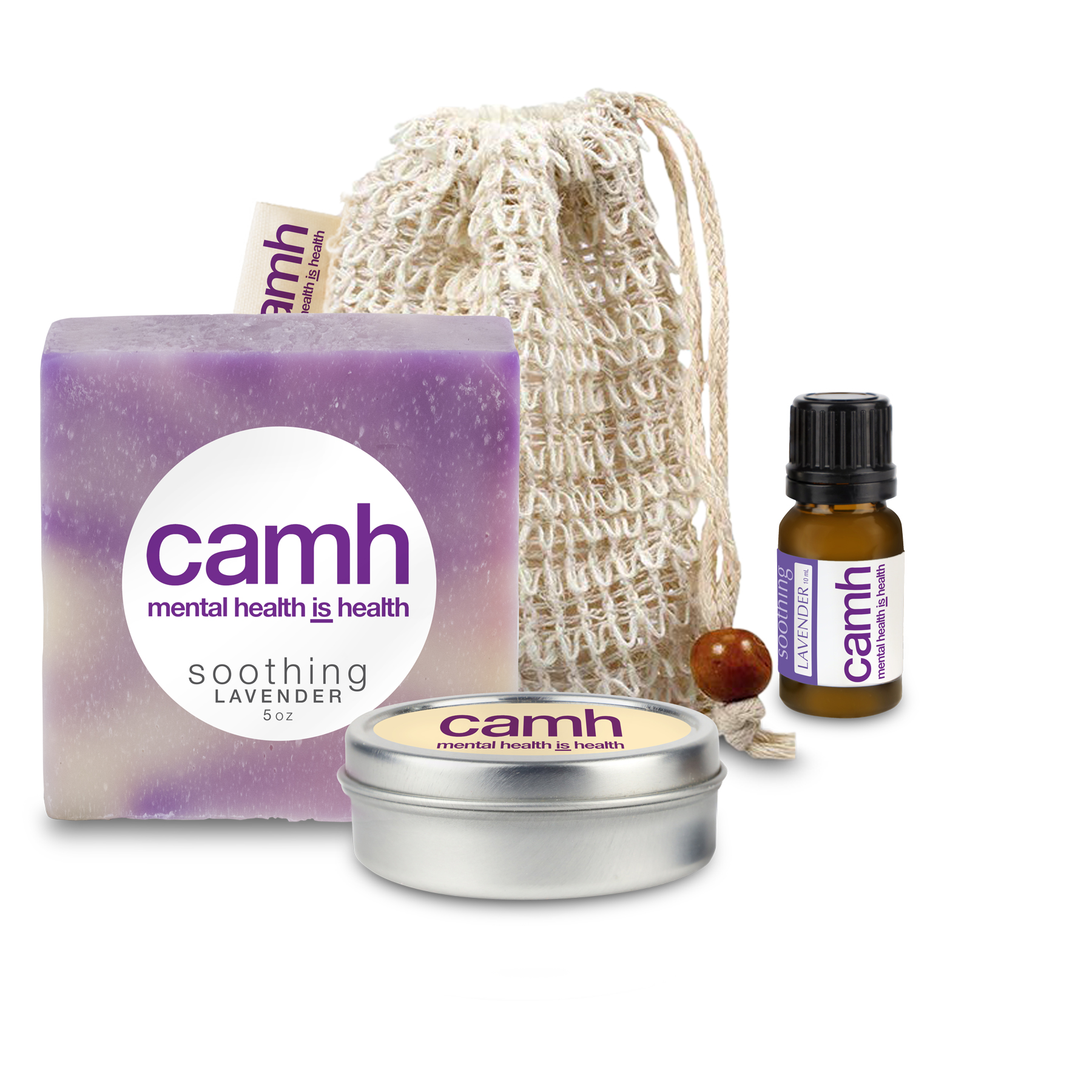 Loofah Bag with Soap, Candle Tin, and Essential Oil 2