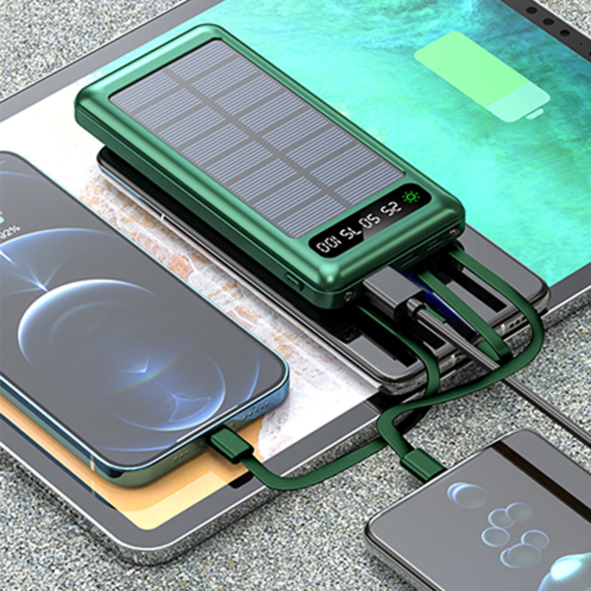 Portable 10000mAh Solar Power Bank w/Cable 4