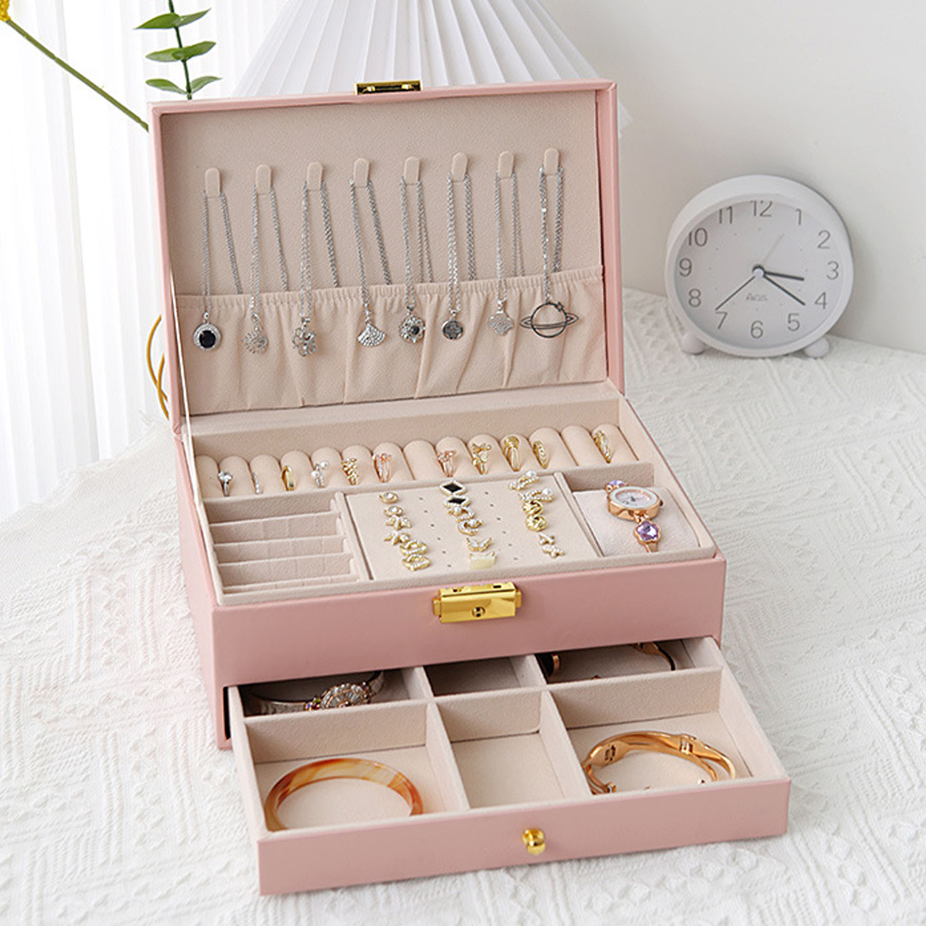 Double-Layer Drawer-Style Leather Jewelry Box 1