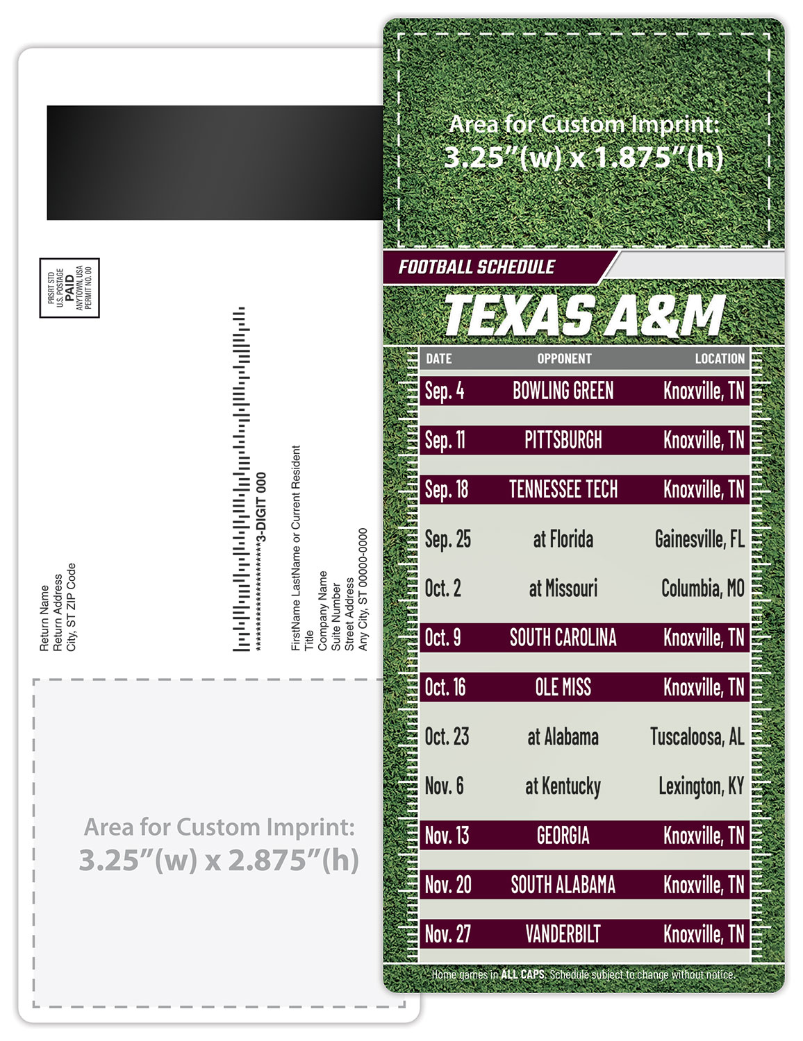 Football Schedule Laminated Card/Postcard with Magnet Strip 3.5x8.5 - 14 pt. 2