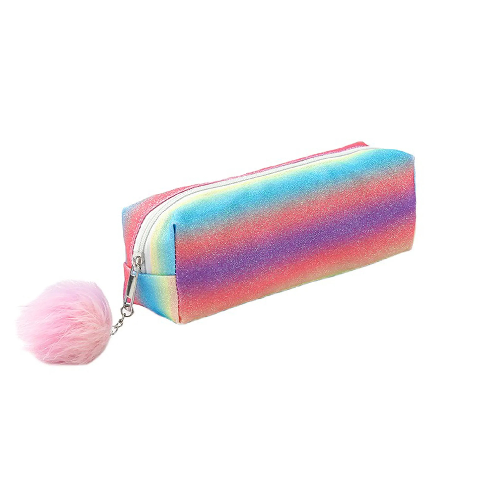 Rainbow Pencil Case With Plush Ball 2