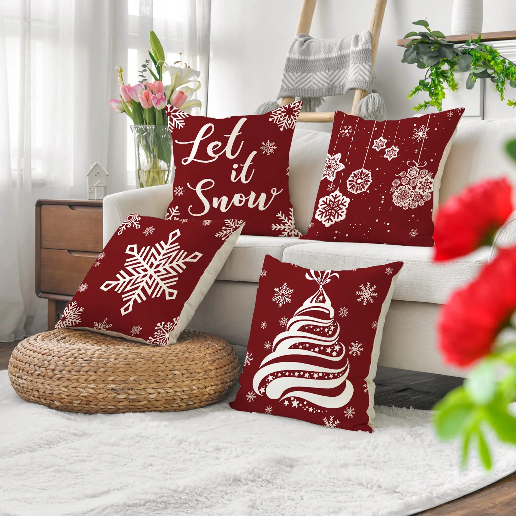 Flax Red Christmas Cushion Pillowcase 4