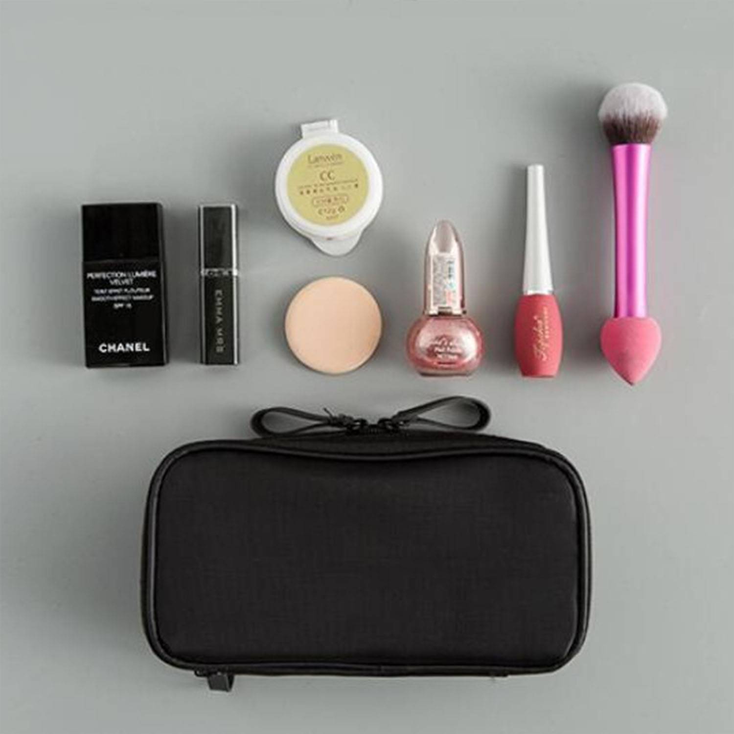 Nylon travel portable cosmetic bag with double zipper 6