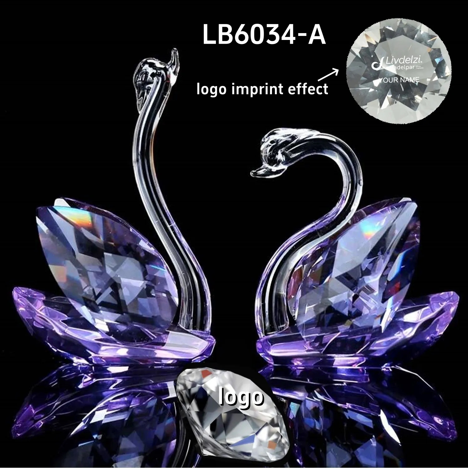 Crystal Swan Figurine Glass Paperweight Table Centerpiece 5