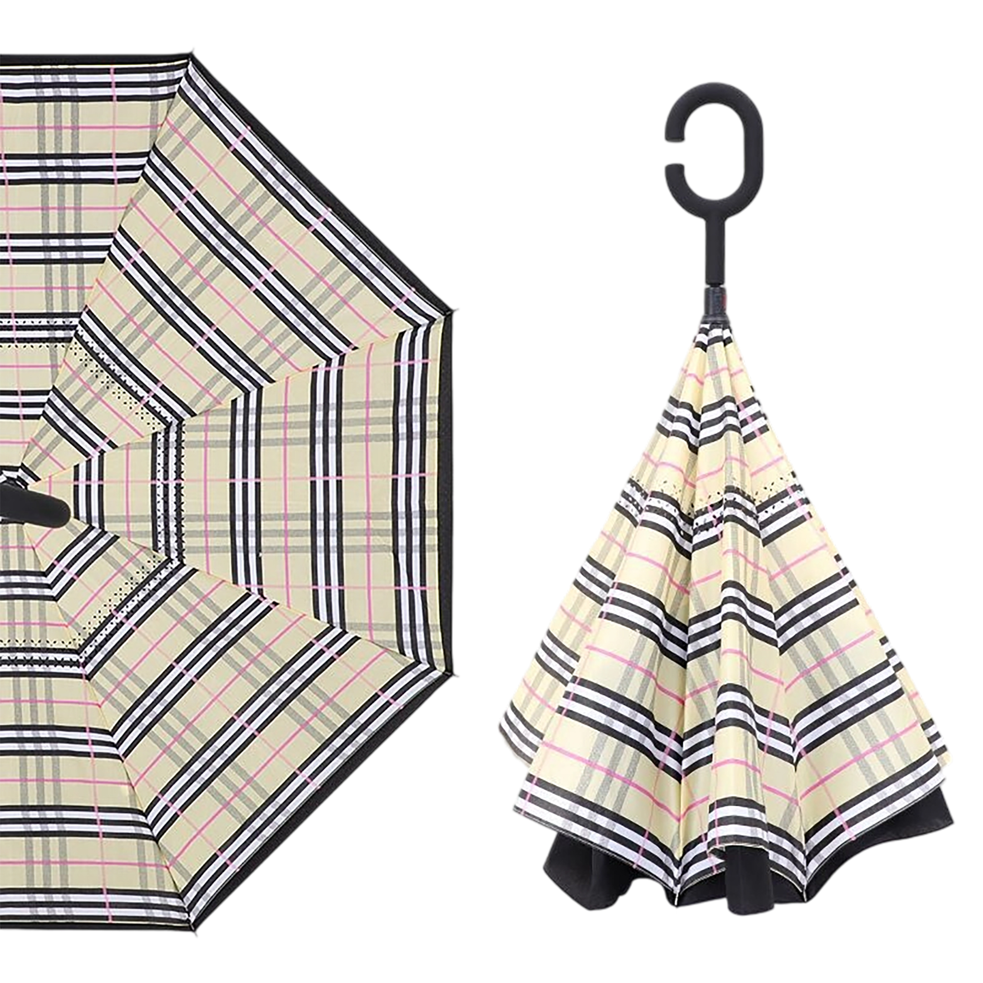 Double Layer Waterproof Reverse Folding Inverted Umbrella With Wrist Handle 42" X 31.5" 11