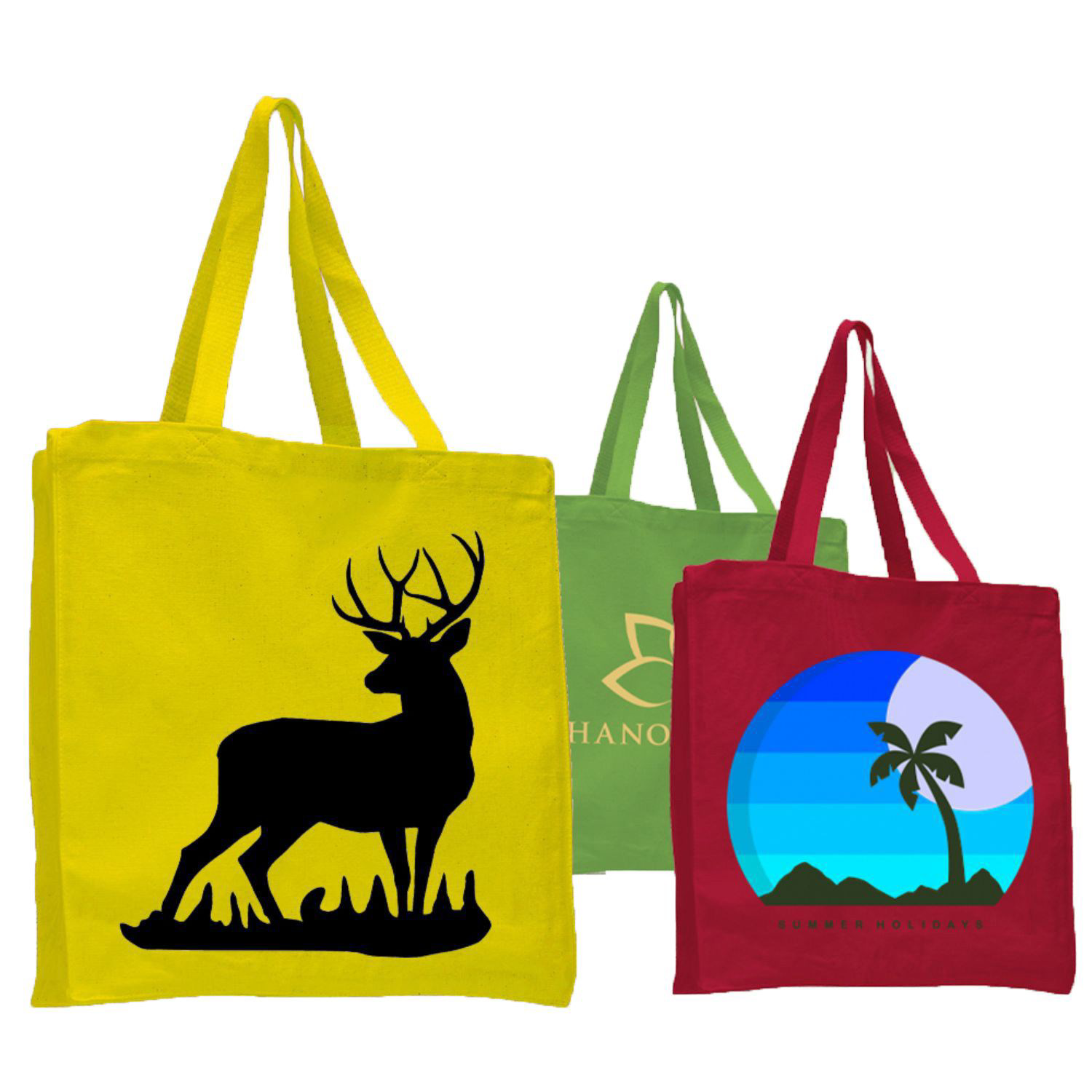 12 oz. CLASSIC BOOK BAGS W/ GUSSET COTTON CANVAS TOTES USA Decorated (14" X 15" X 4") 2