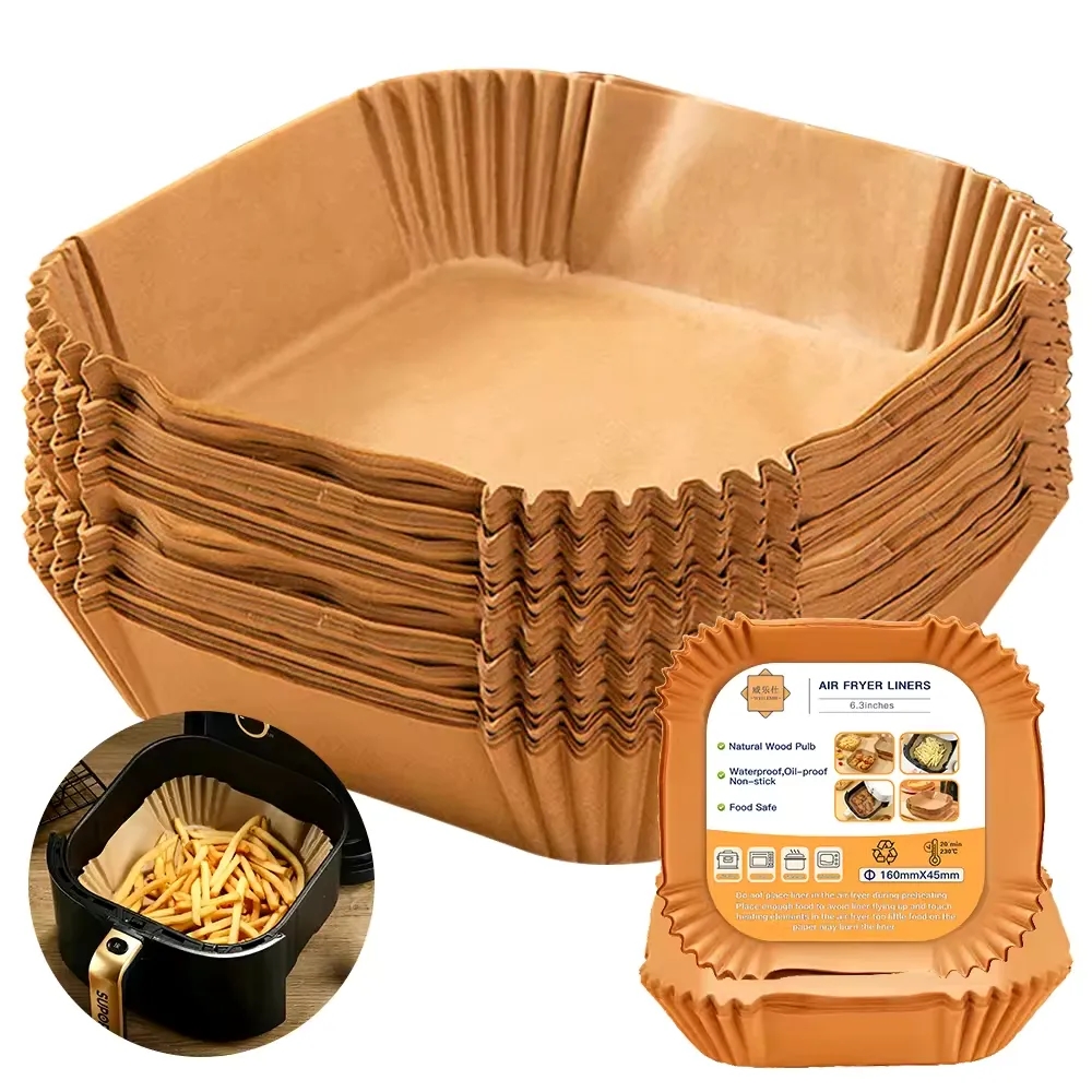 7.9" Square Air Fryer Disposable Paper Liners 125 Pcs/Box 4