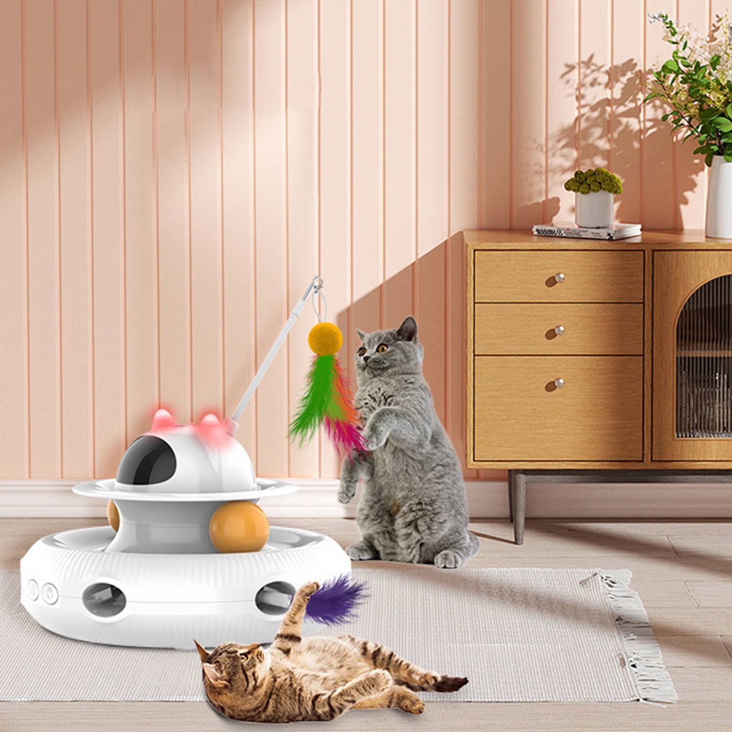 Indoor Interactive Cat Toy w/ Laser & Feather Wand 5