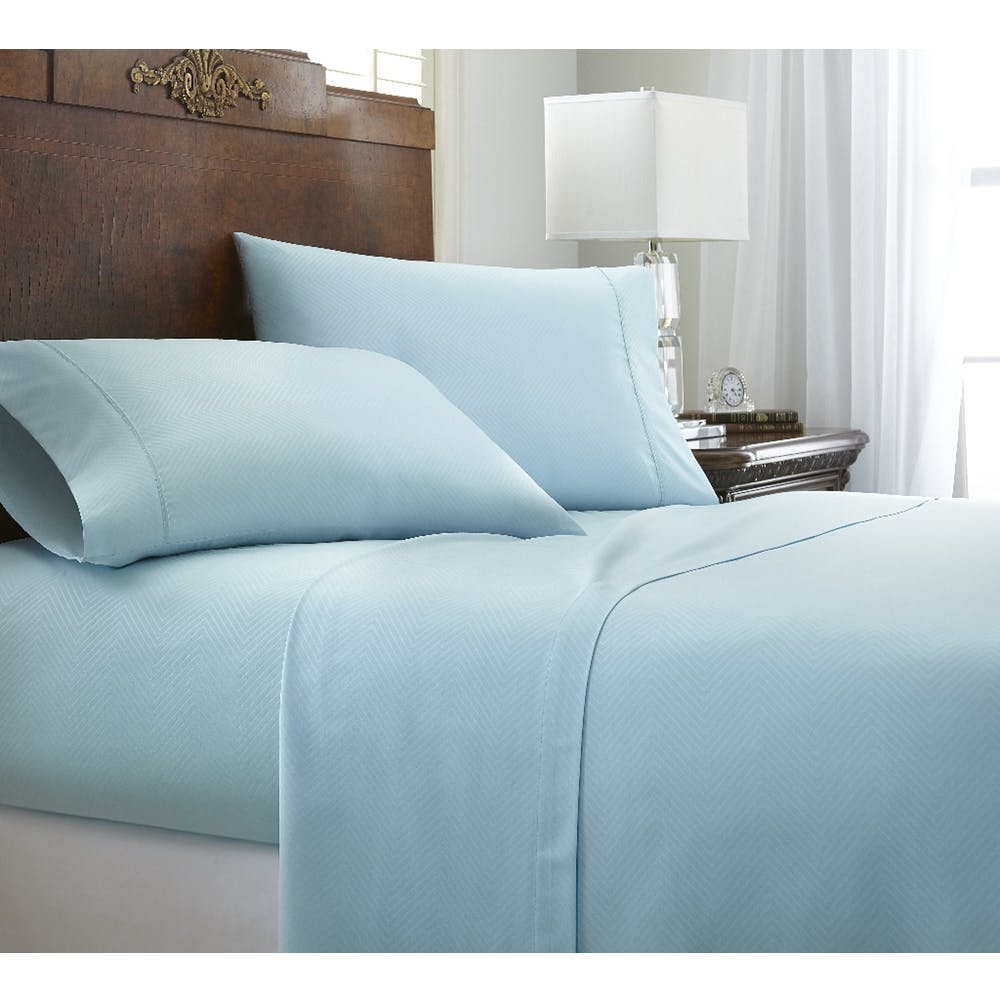 Premium Embossed Sheet Sets - Aqua Chevron Design Full 4 Piece 2