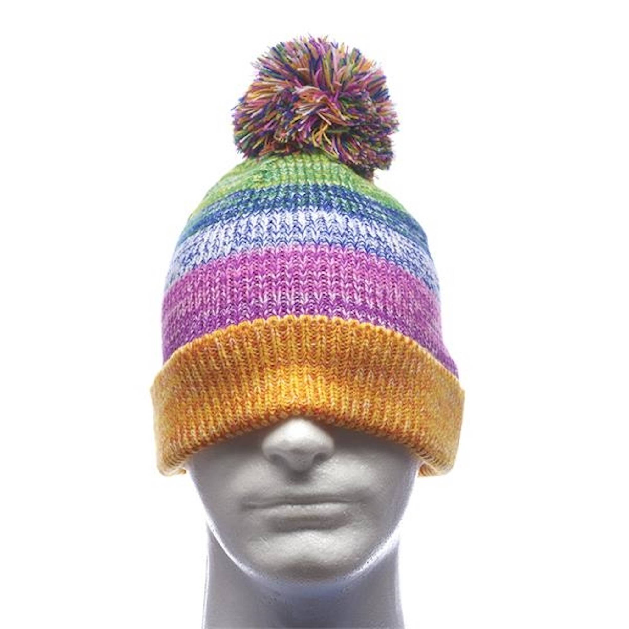 Rainbow Pom Beanie 3