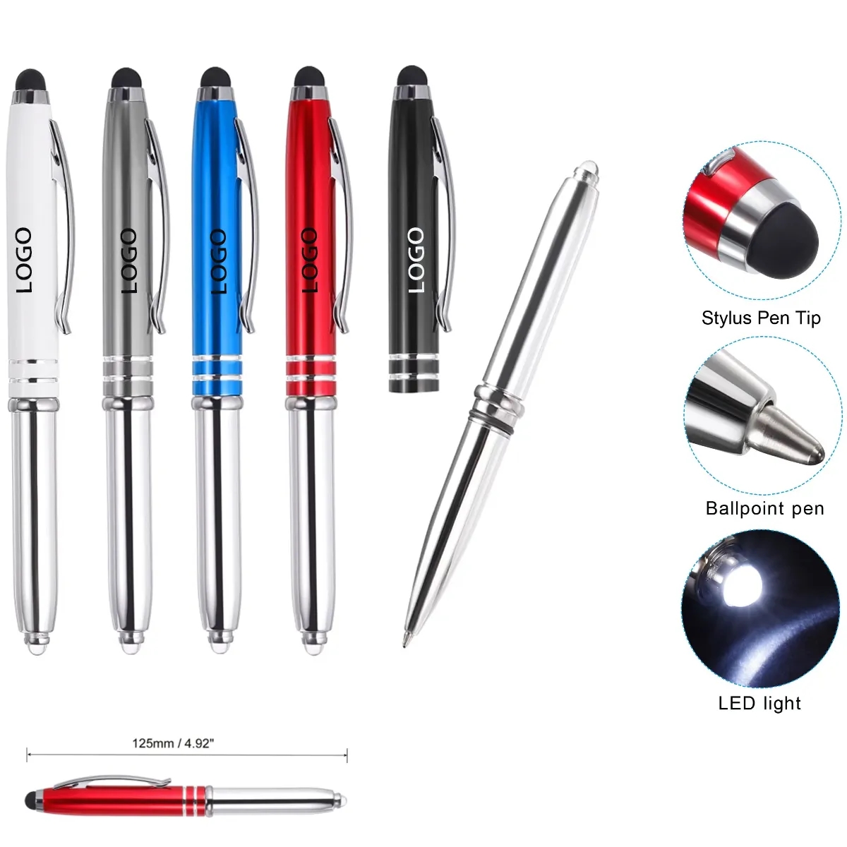 Softy Metallic Pen with LED Light and Stylus - Laser Engrave 2