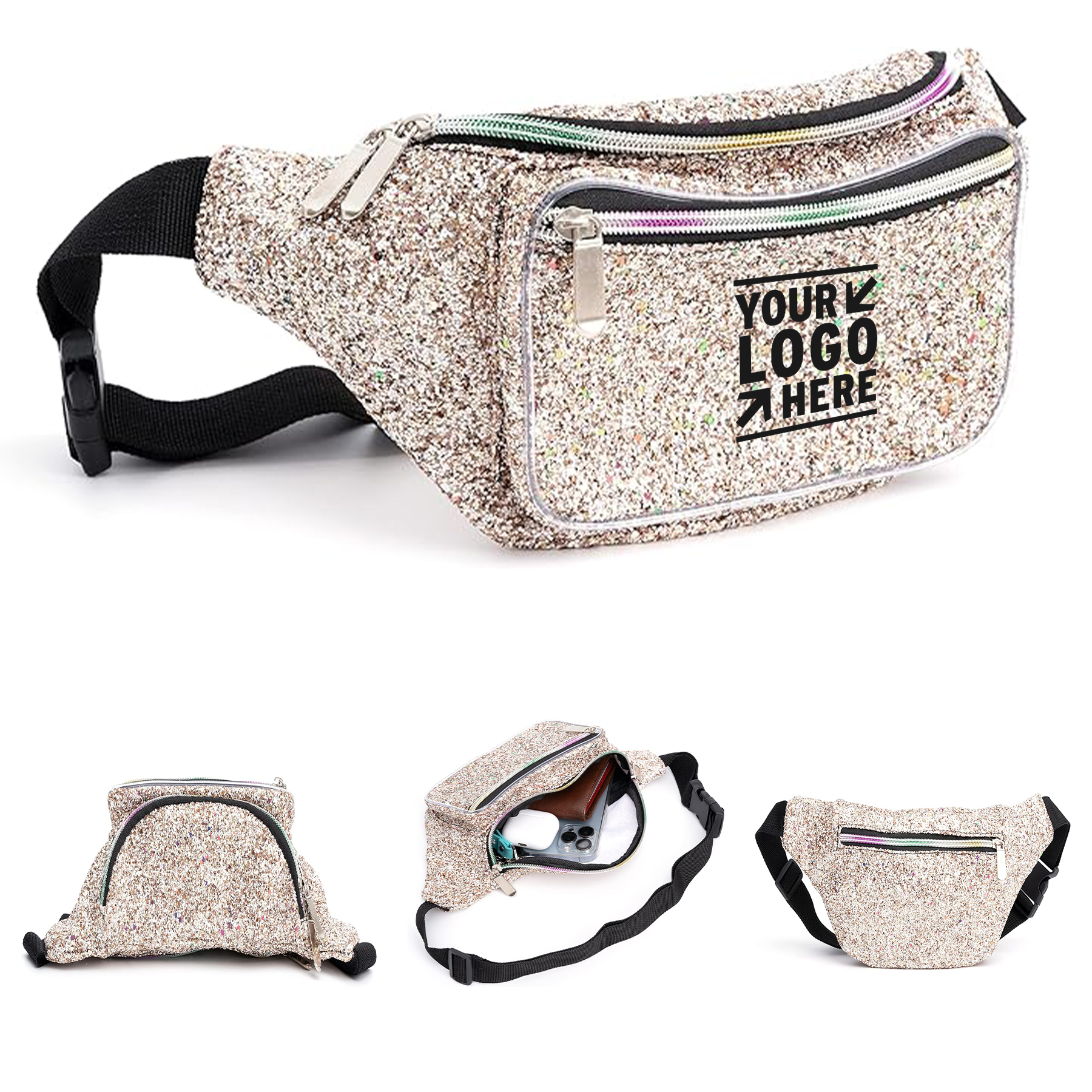 White Gold Gravel Glitter Fanny Pack 1